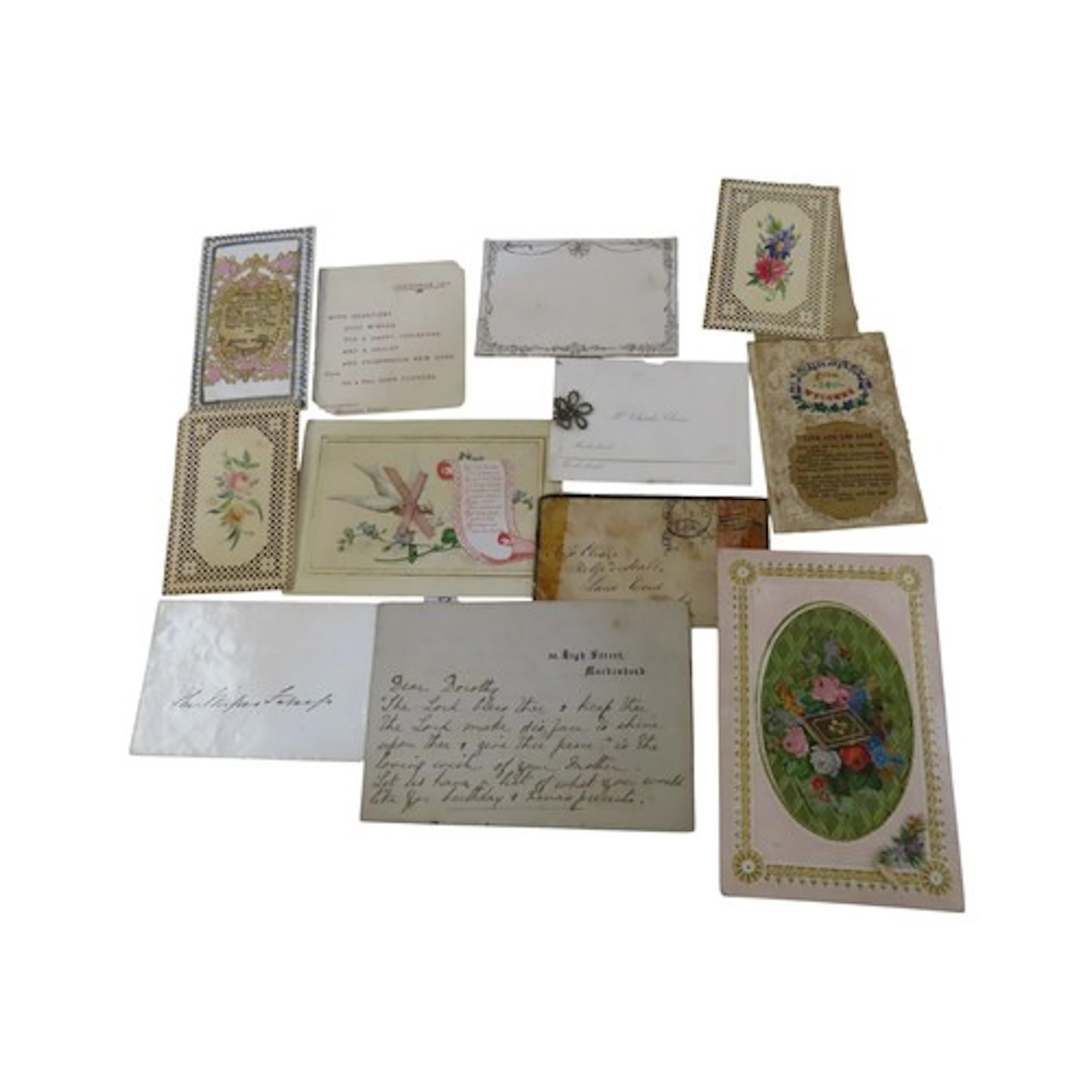 A Victorian leather pouch containing Victorian birthday and ...