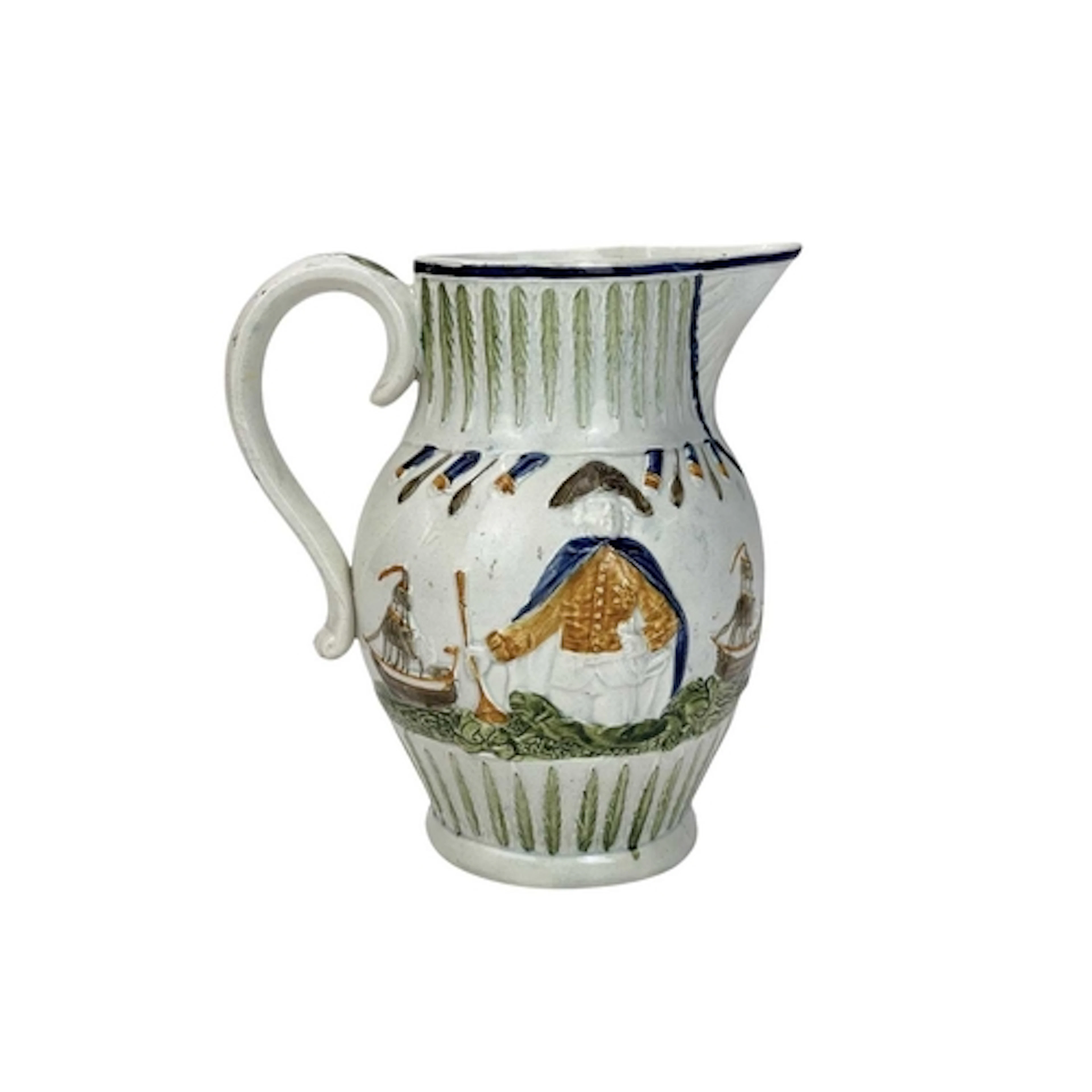 A Pratt ware jug circa 1800, commemorating Lord Jervis. Doub...