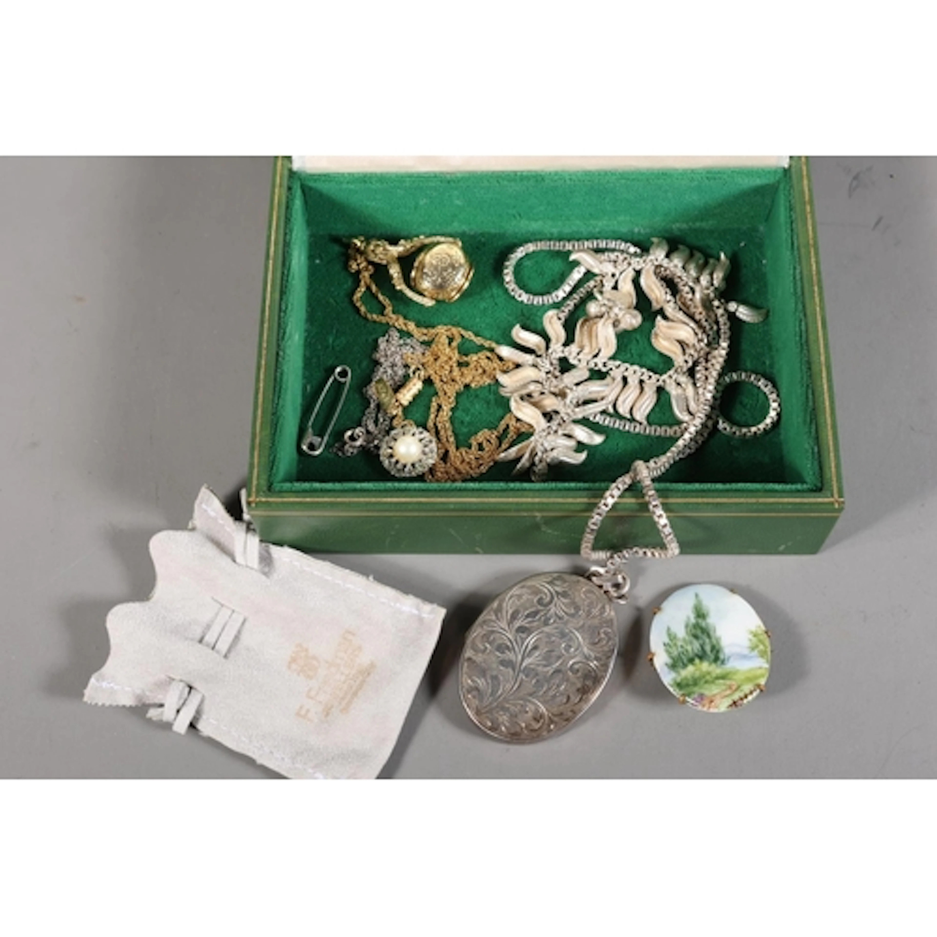 Silver pendant locket on silver box link chain, 39g gross. A...