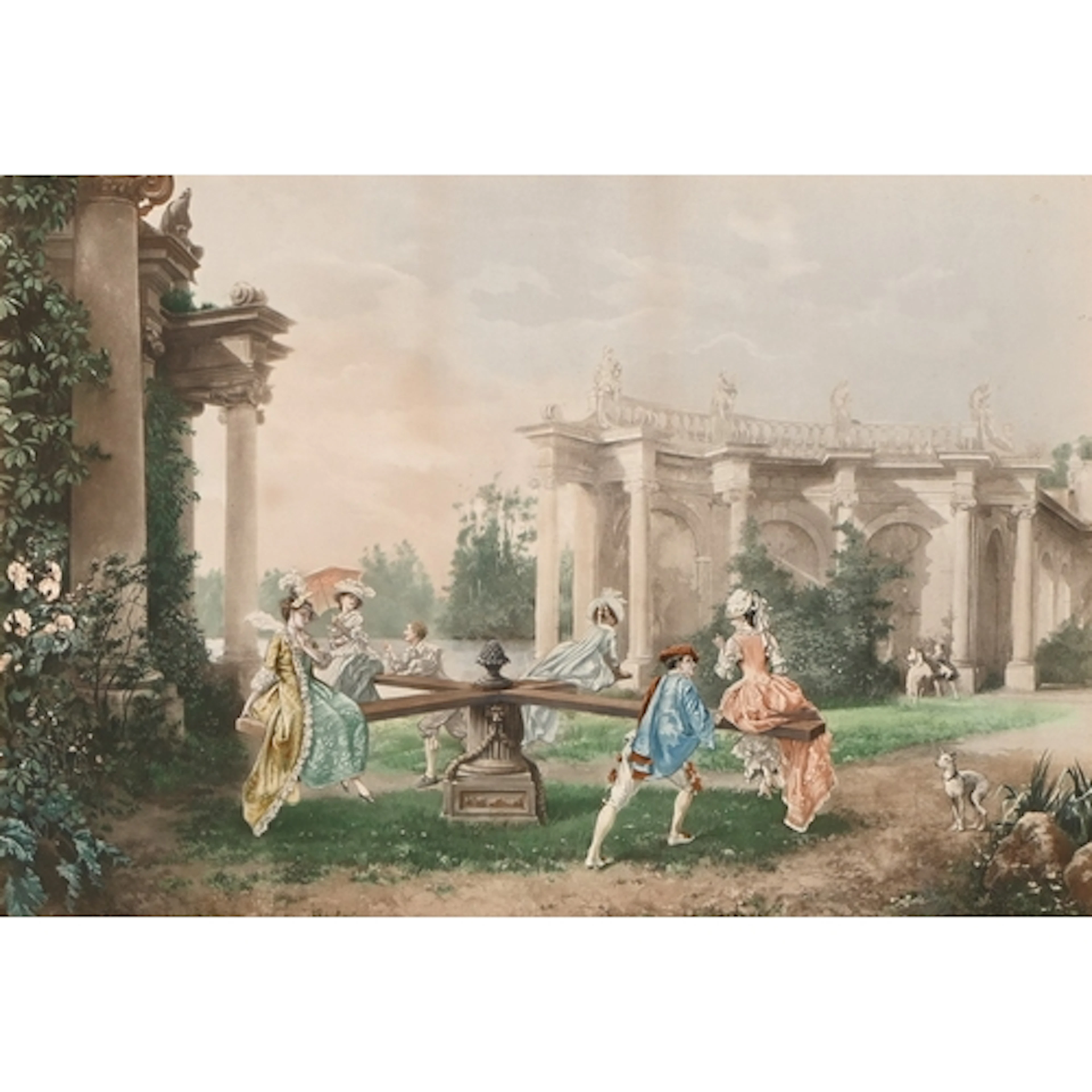 20th century School - Elegant Figures in Italianate Gardens,...