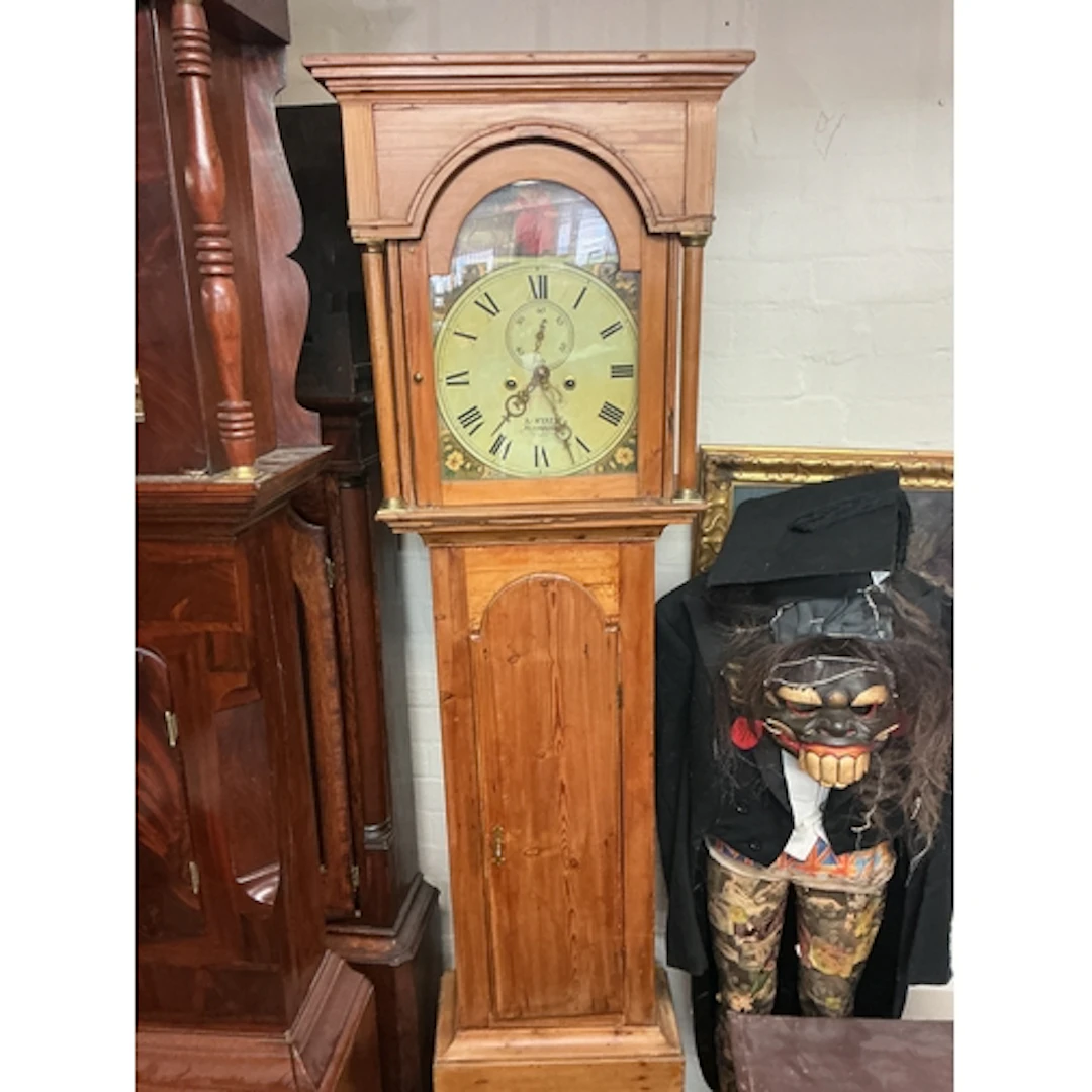 A Pine Longcase Clock by R Wyatt Plymouth. 200cm tall
