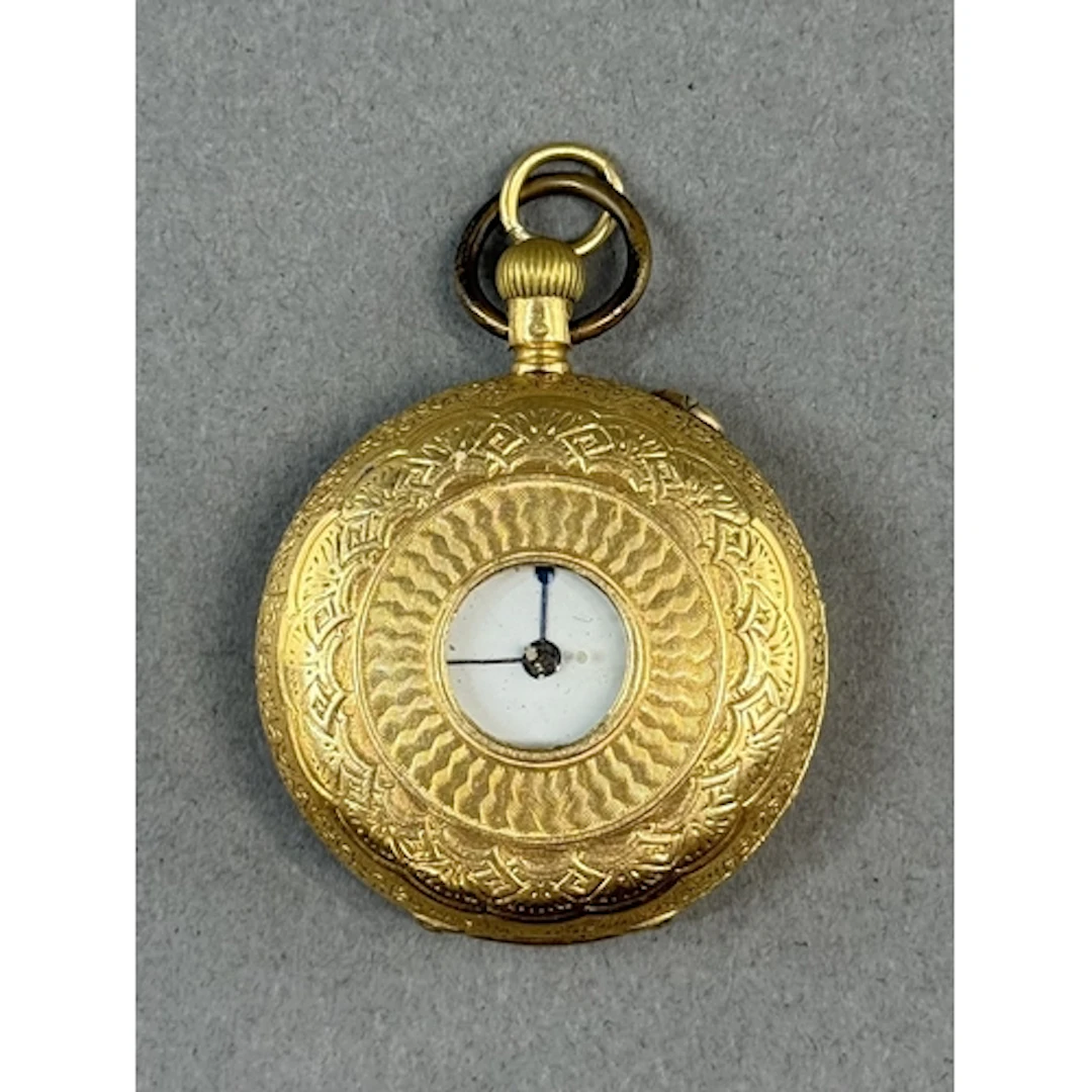 Watches: a yellow metal half hunter fob watch, marked '18C' ...