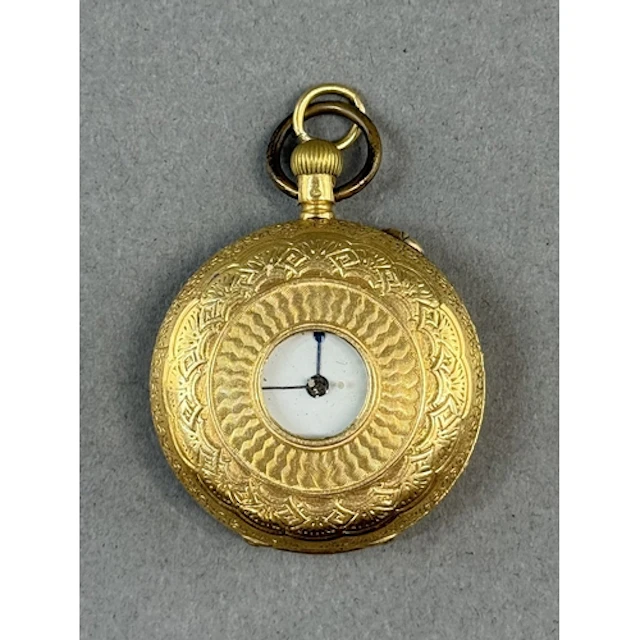 Watches: a yellow metal half hunter fob watch, marked '18C' ...