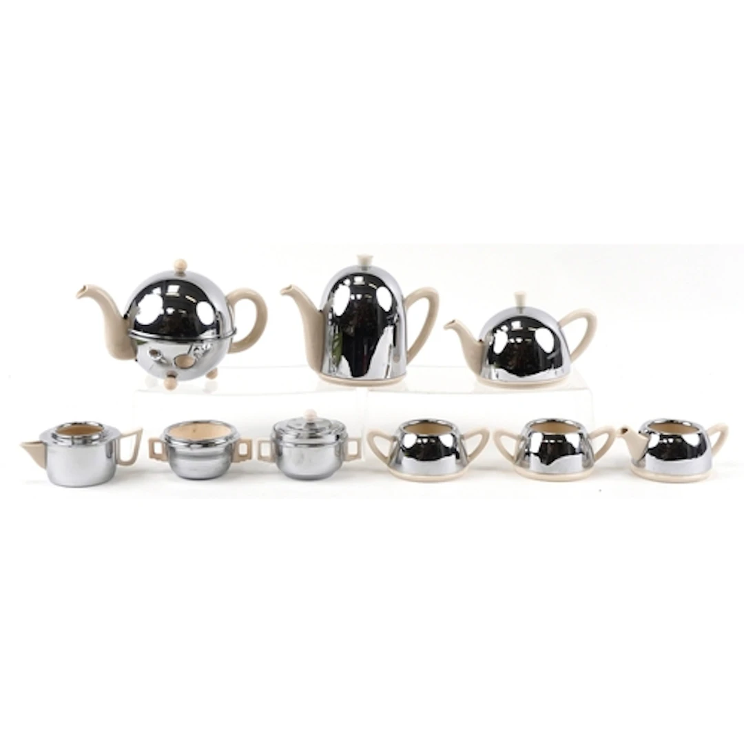 Two mid century insulated tea/coffee services with chrome co...