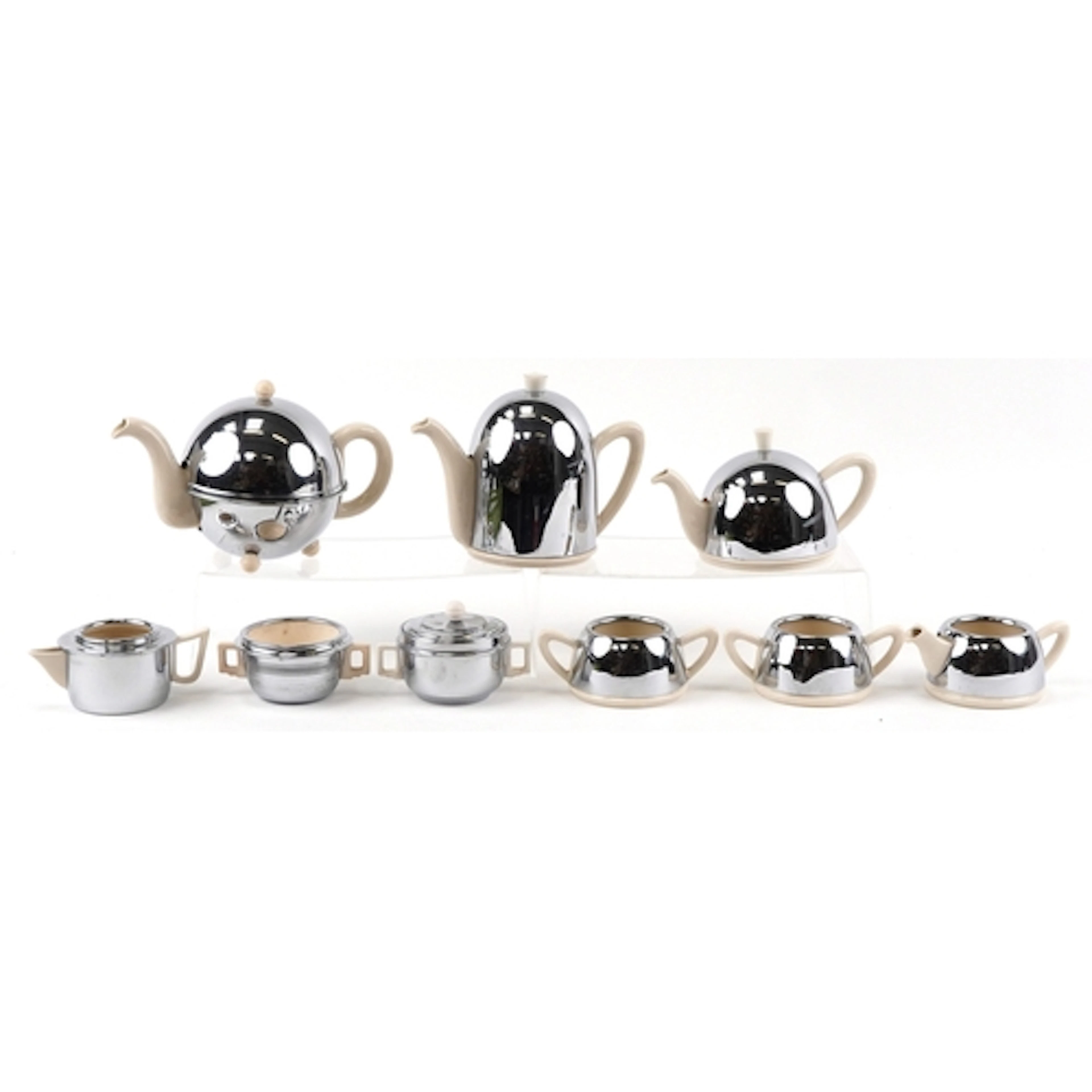 Two mid century insulated tea/coffee services with chrome co...