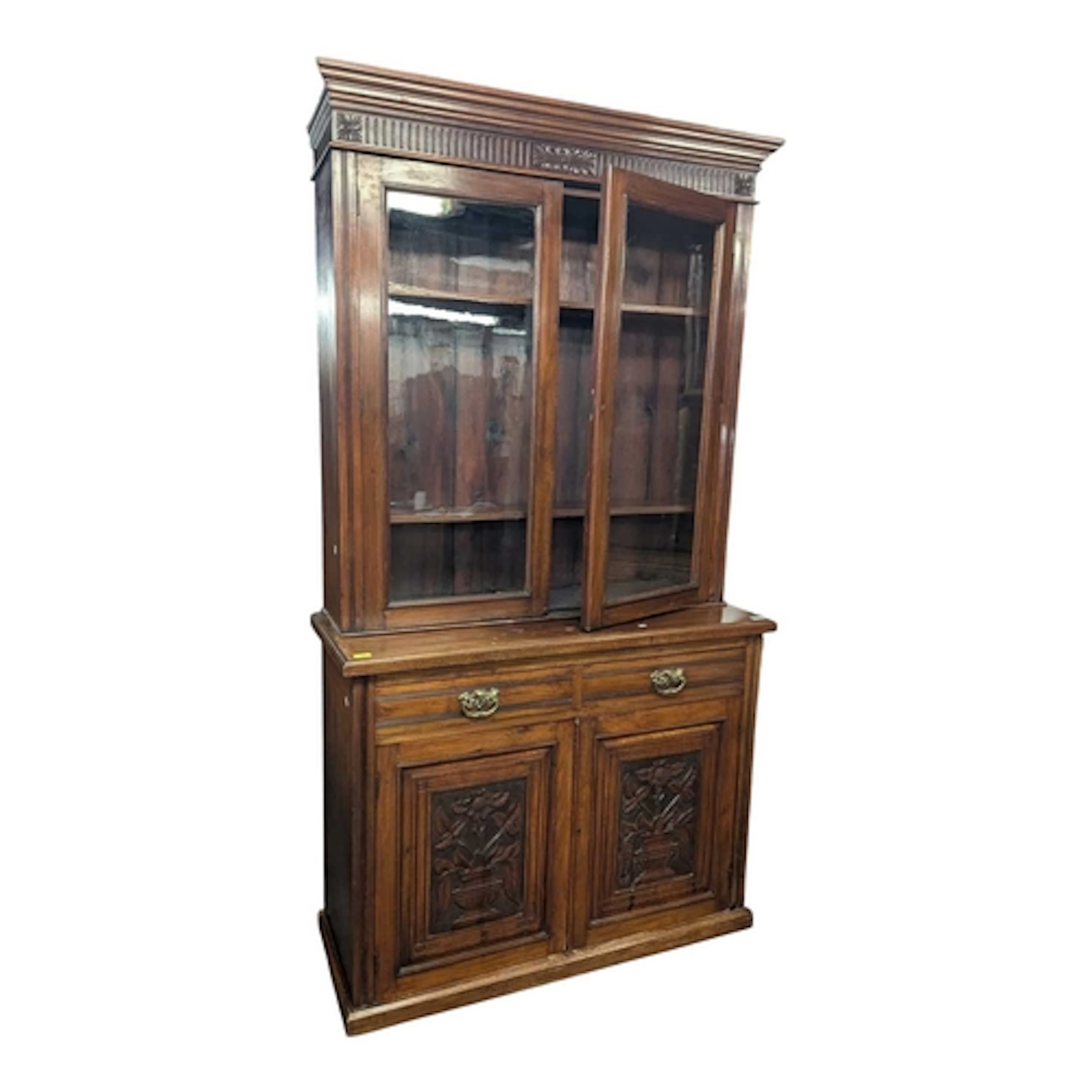 Edwardian walnut library bookcase cabinet. Raised on a plint...