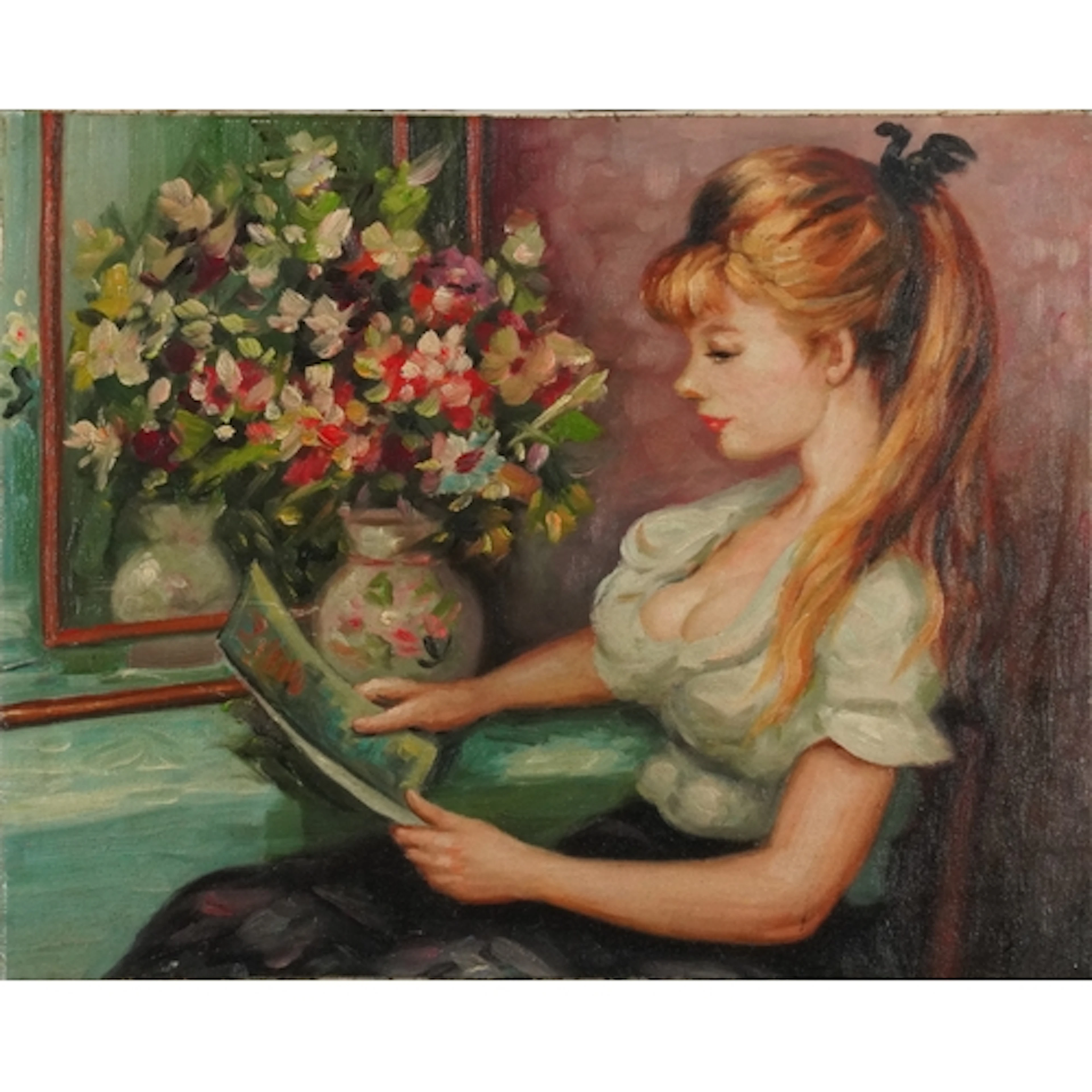 Manner of Marcel Dyf - Seated female reading a book, oil on ...