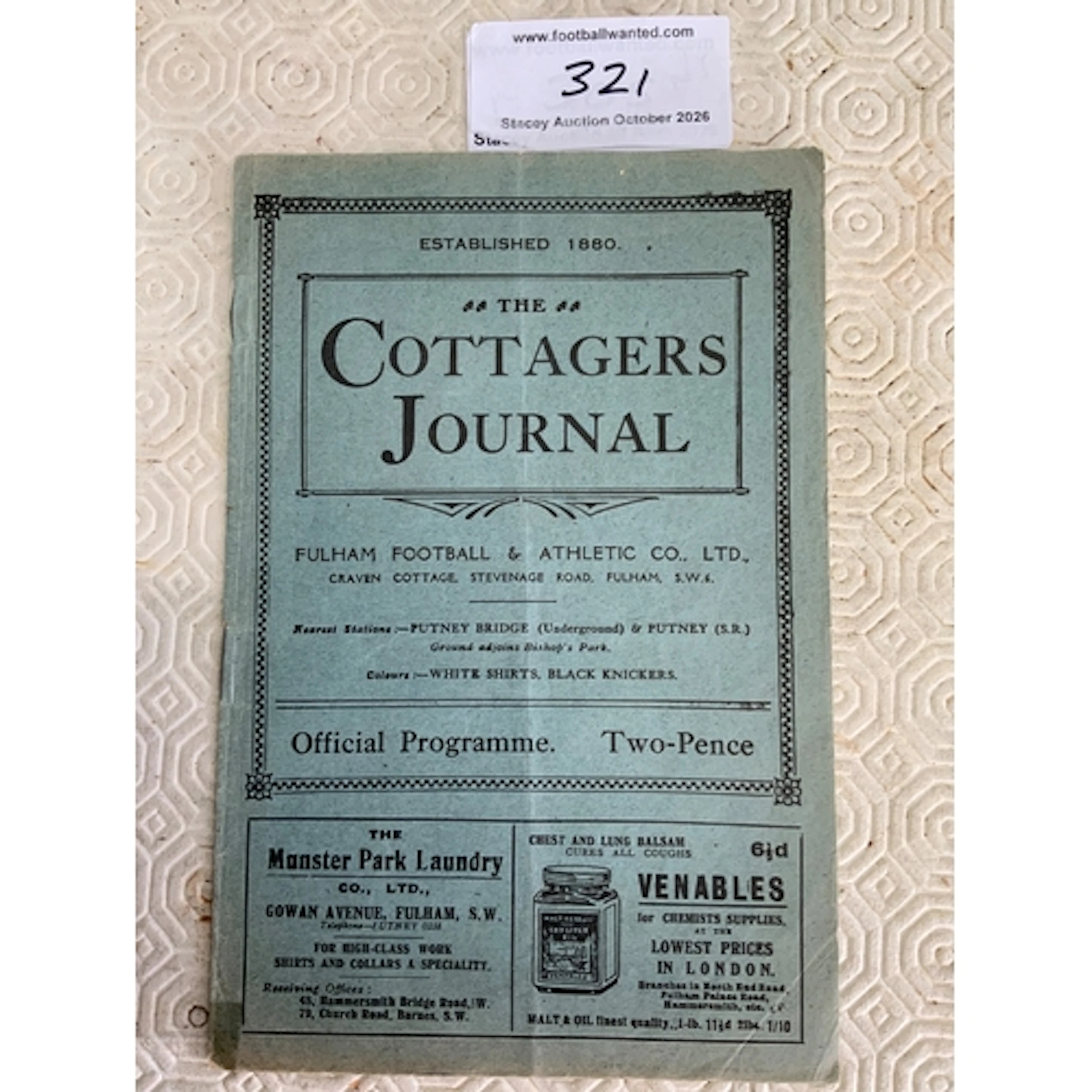 1926 - 1927 Fulham v Middlesbrough Football Programme: Very ...