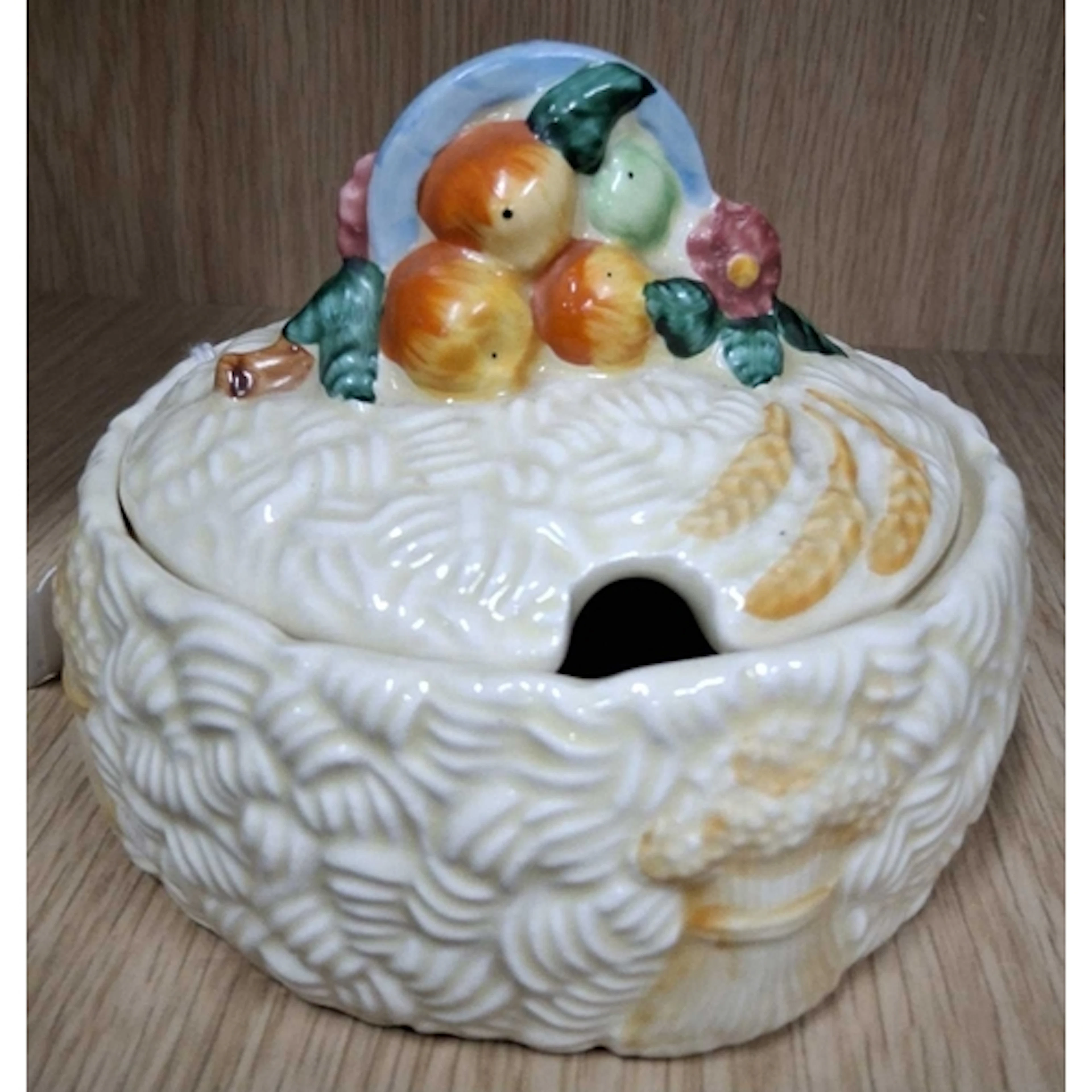 A CLARICE CLIFF CELTIC HARVEST COVERED POT, preserve or cove...