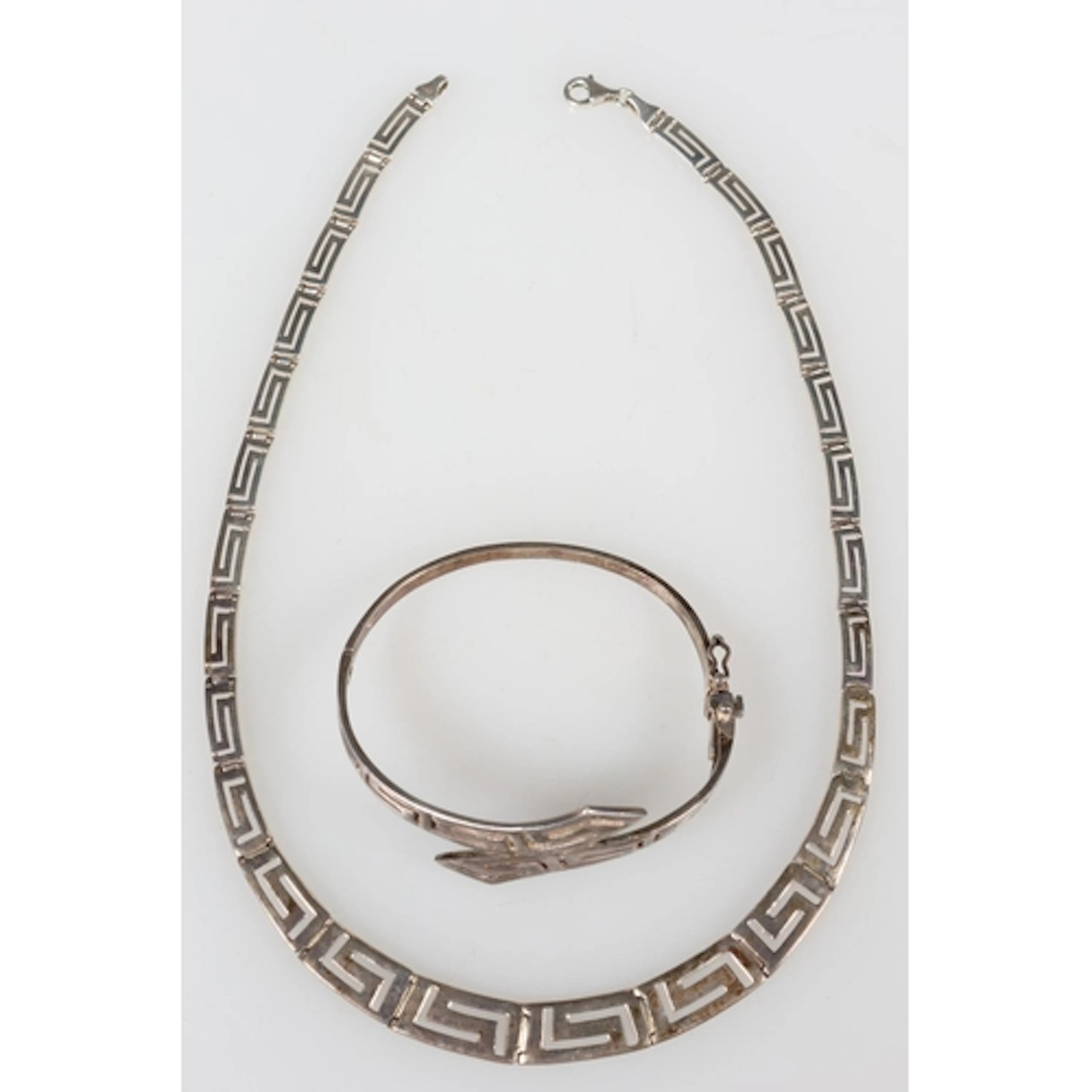 Sterling silver Greek Key pattern bracelet and matching neck...