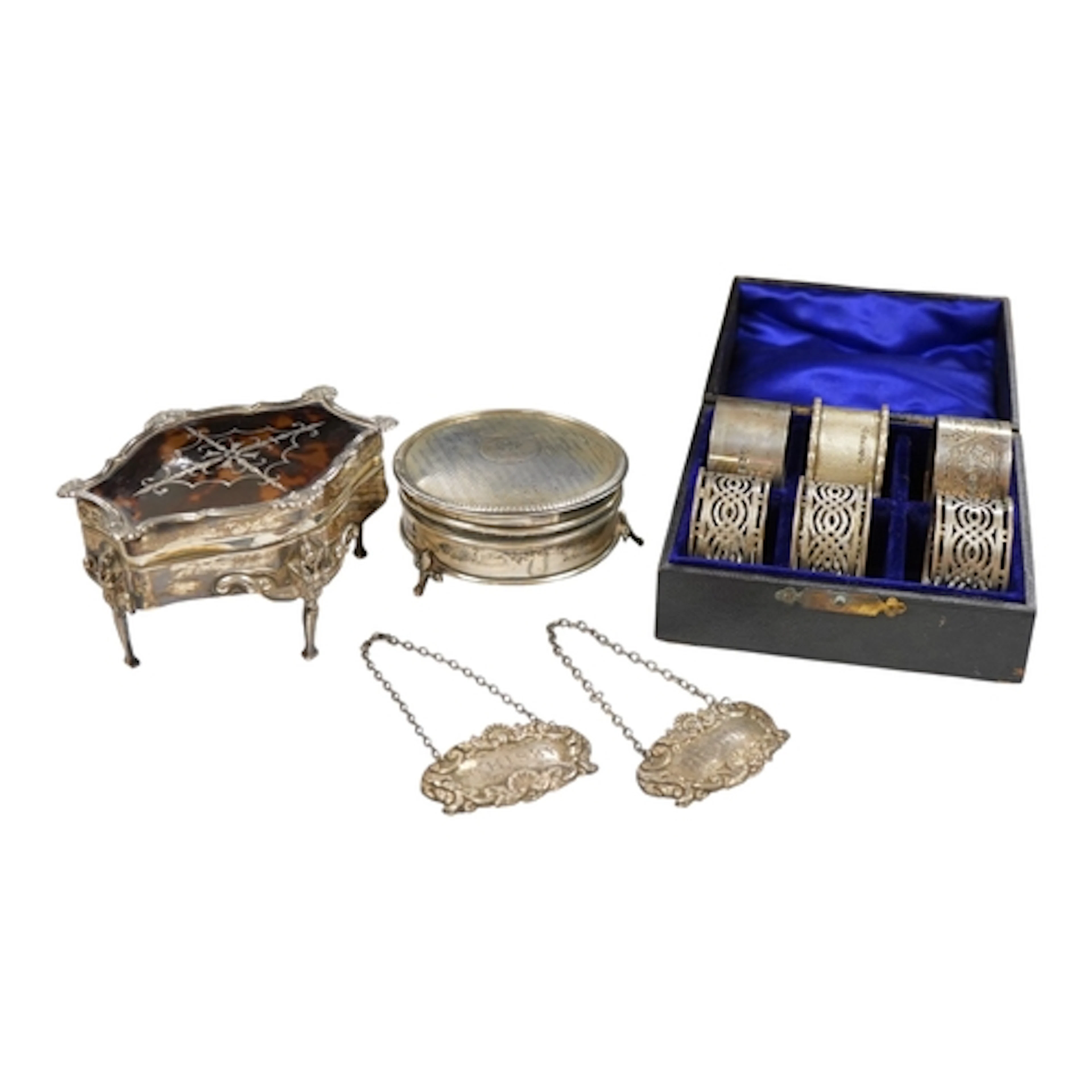 An Edwardian silver and tortoiseshell mounted trinket box, b...