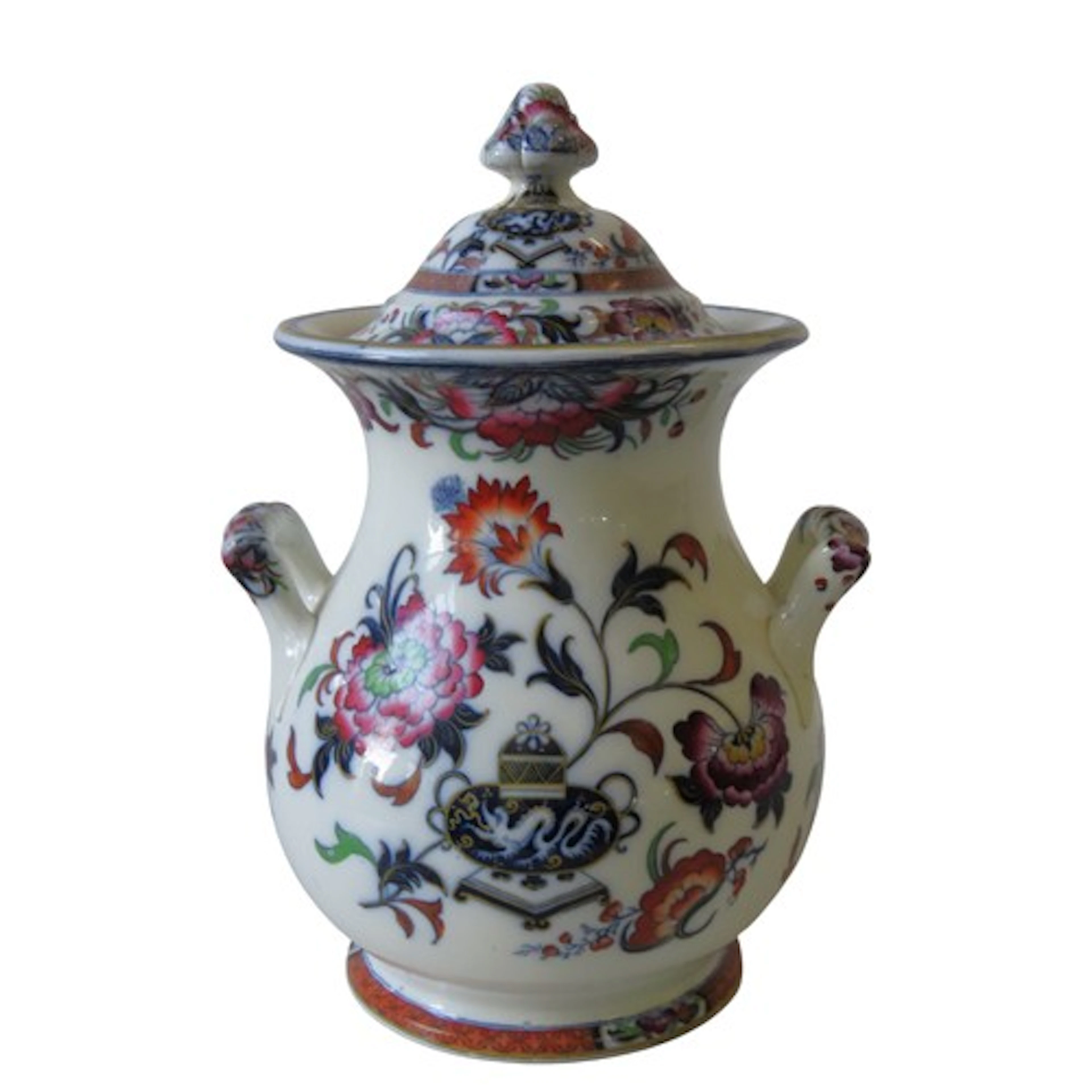 A 19TH CENTURY STAFFORDSHIRE POT AND COVER of baluster form ...