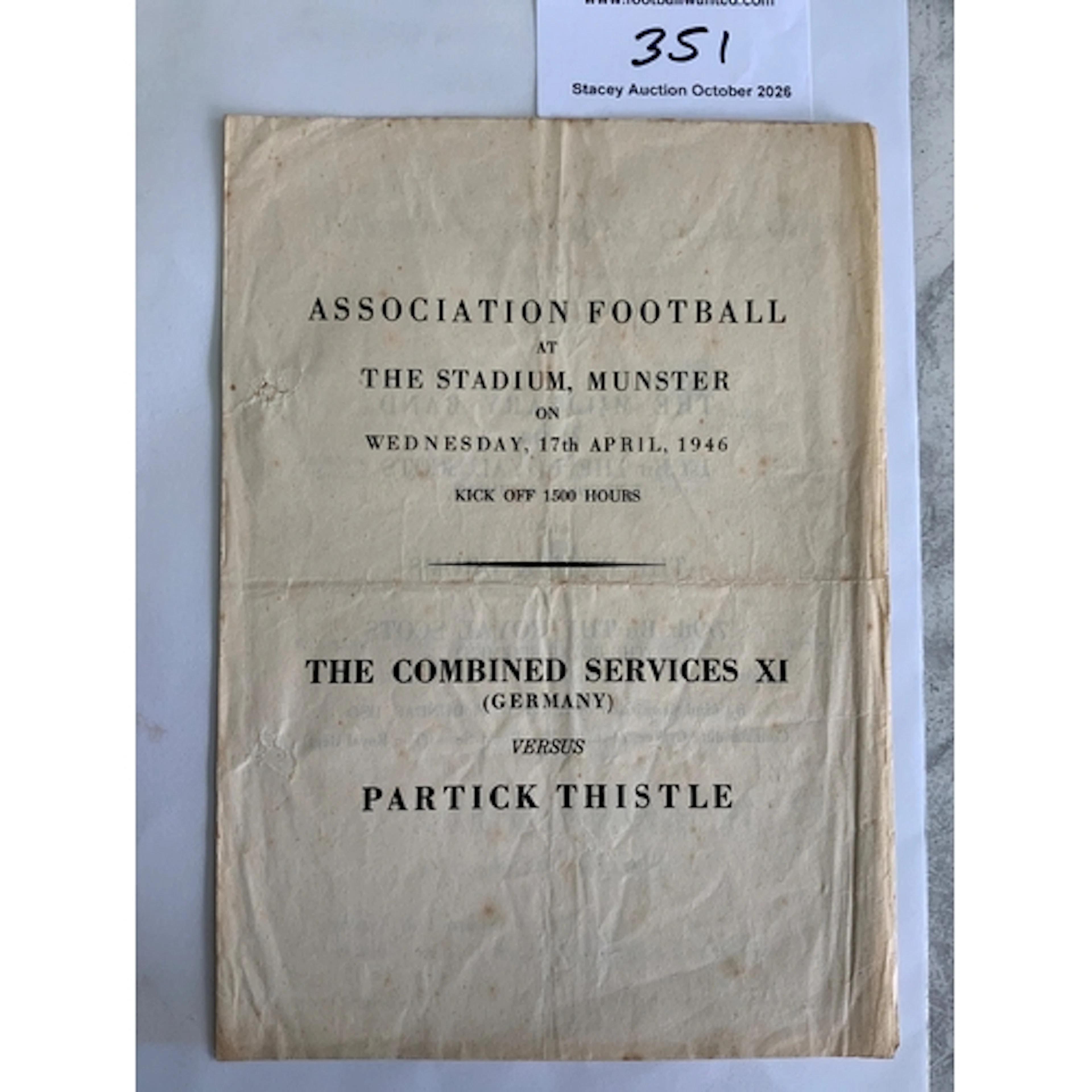 45/46 Combined Services v Partick Thistle Football Programme...