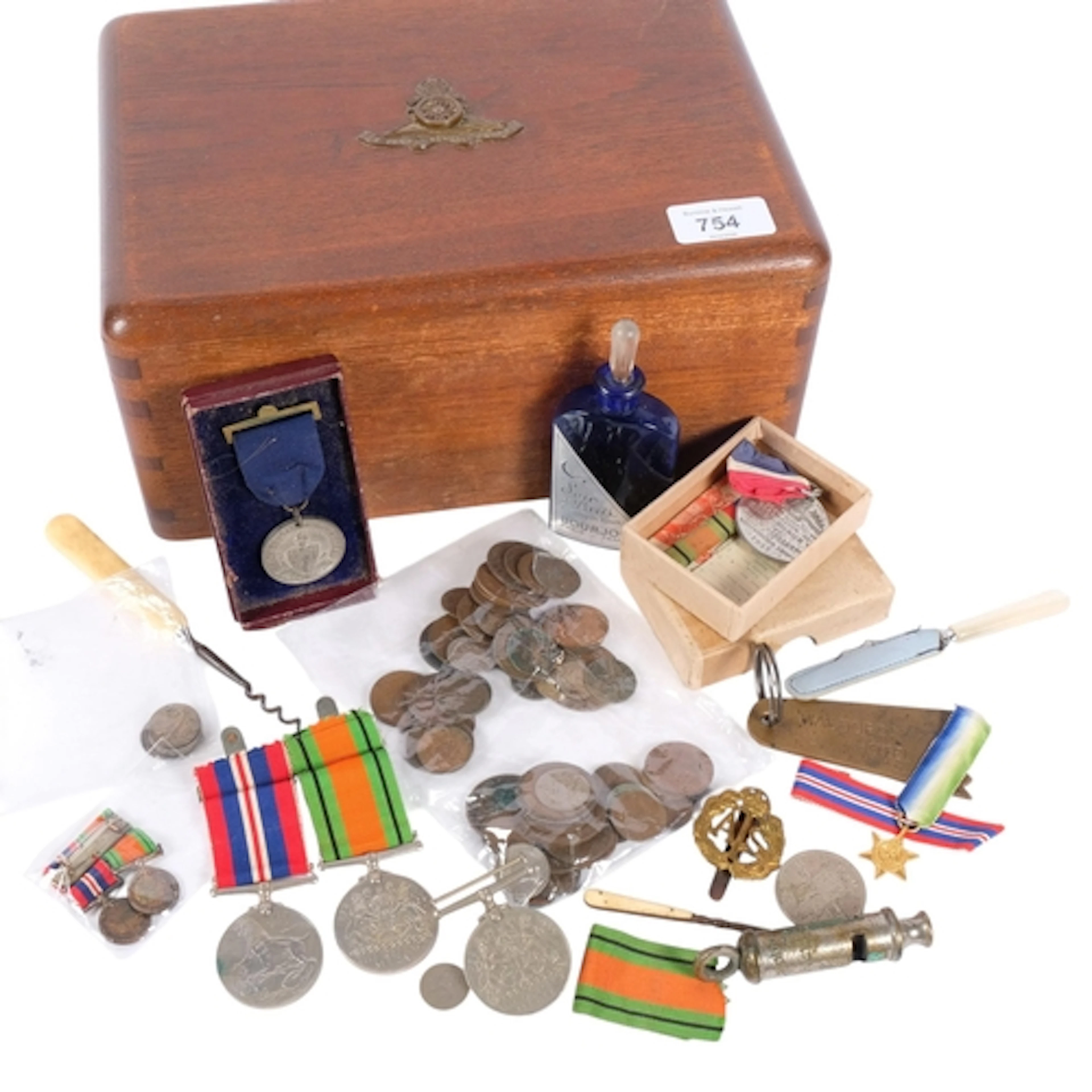 3 Second World War medals, 2 Second World War miniatures, an...
