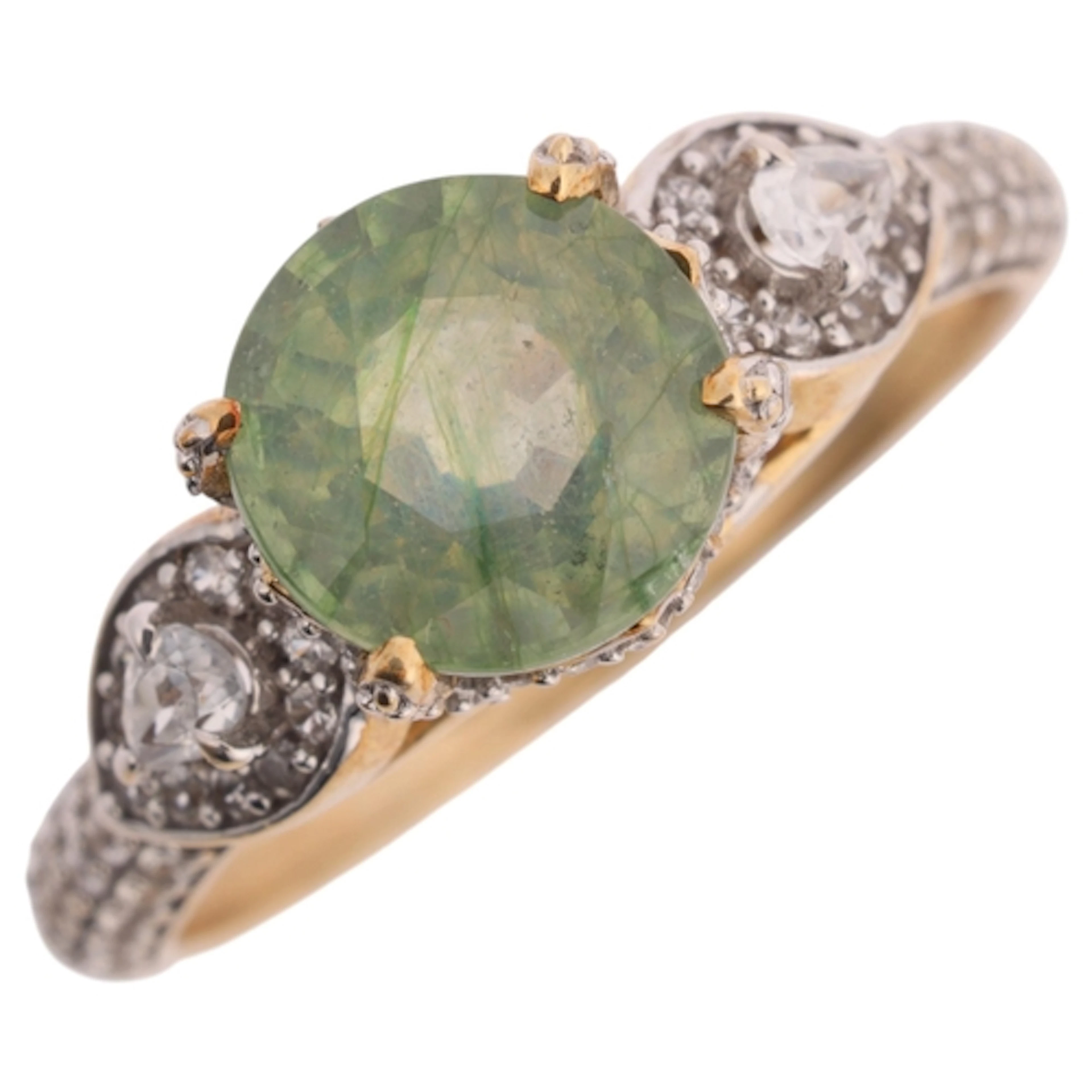 A 9ct gold green sapphire and white zircon ring, Gemporia, s...