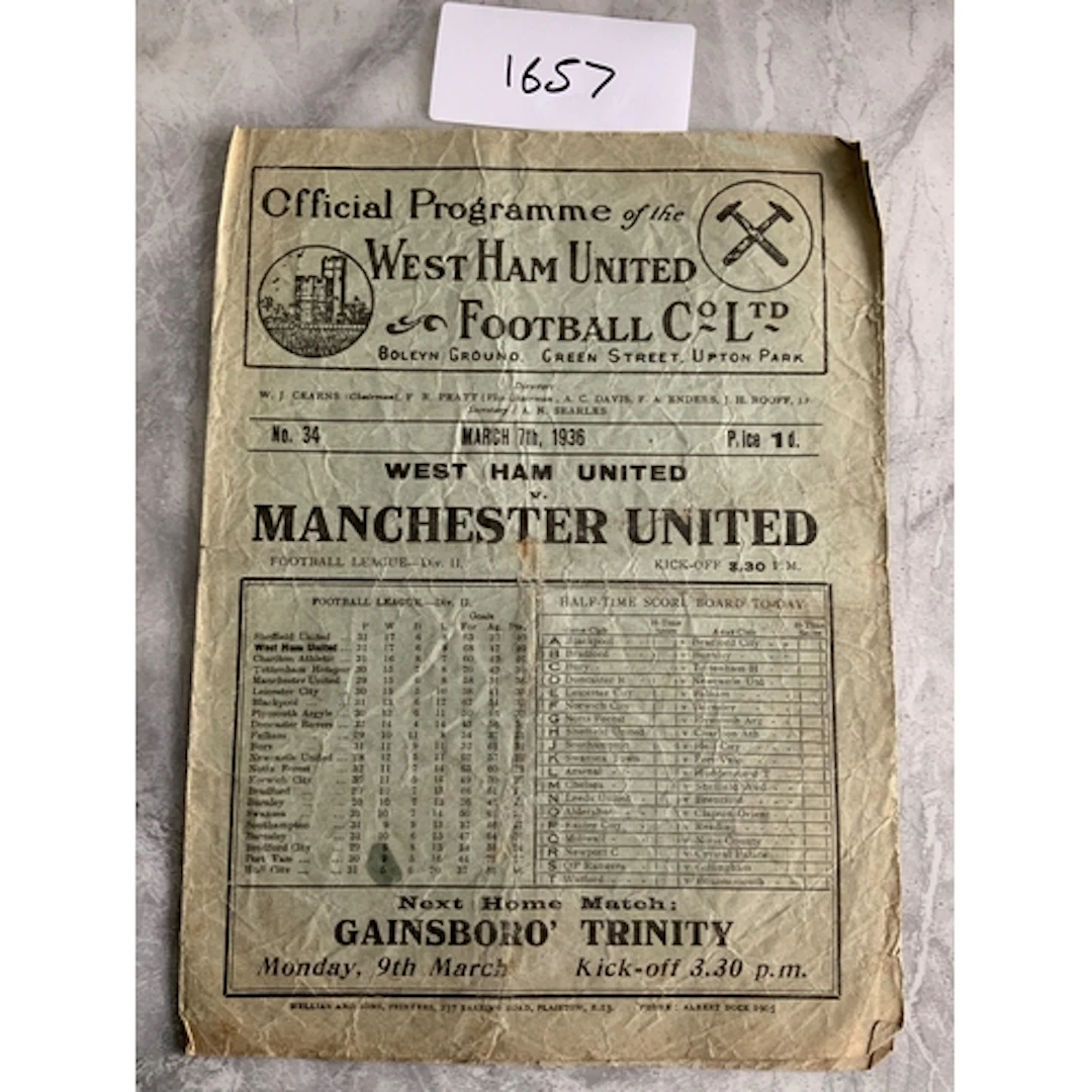 35/36 West Ham v Manchester United Football Programme: Fair ...