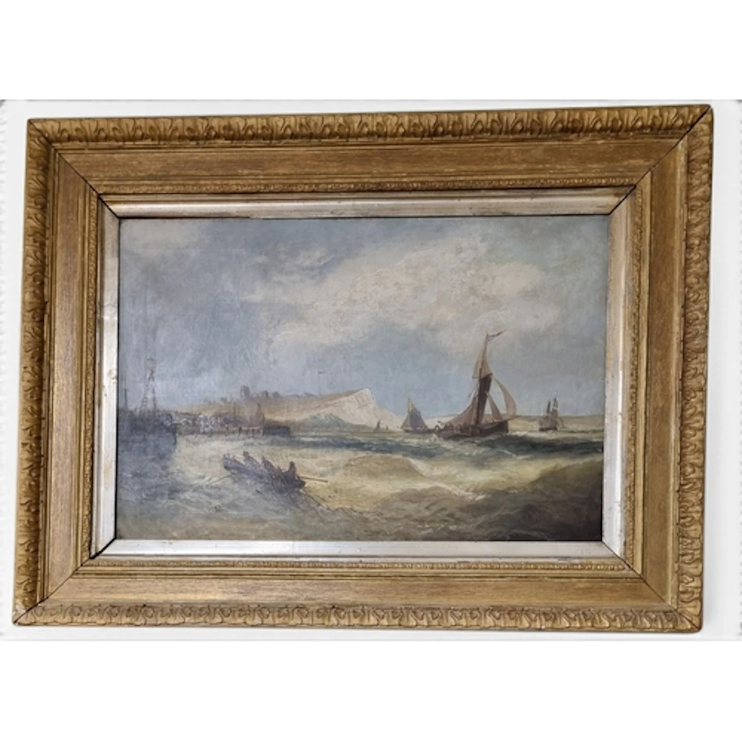 A 19th Century Oil on Canvas of Boats on a choppy Sea, signe...