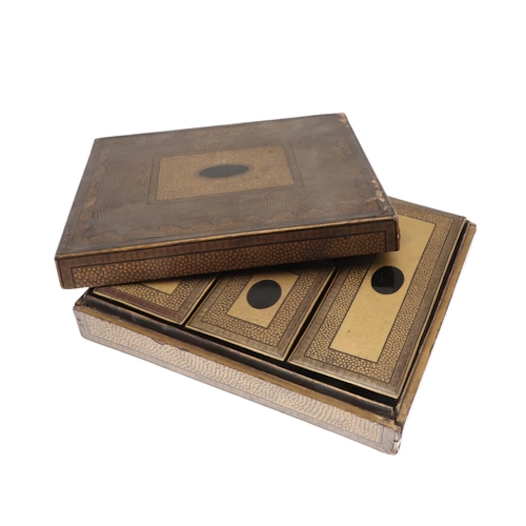CHINESE LACQUERED GAMES BOX & COUNTERS. A 19thc lacquered an...