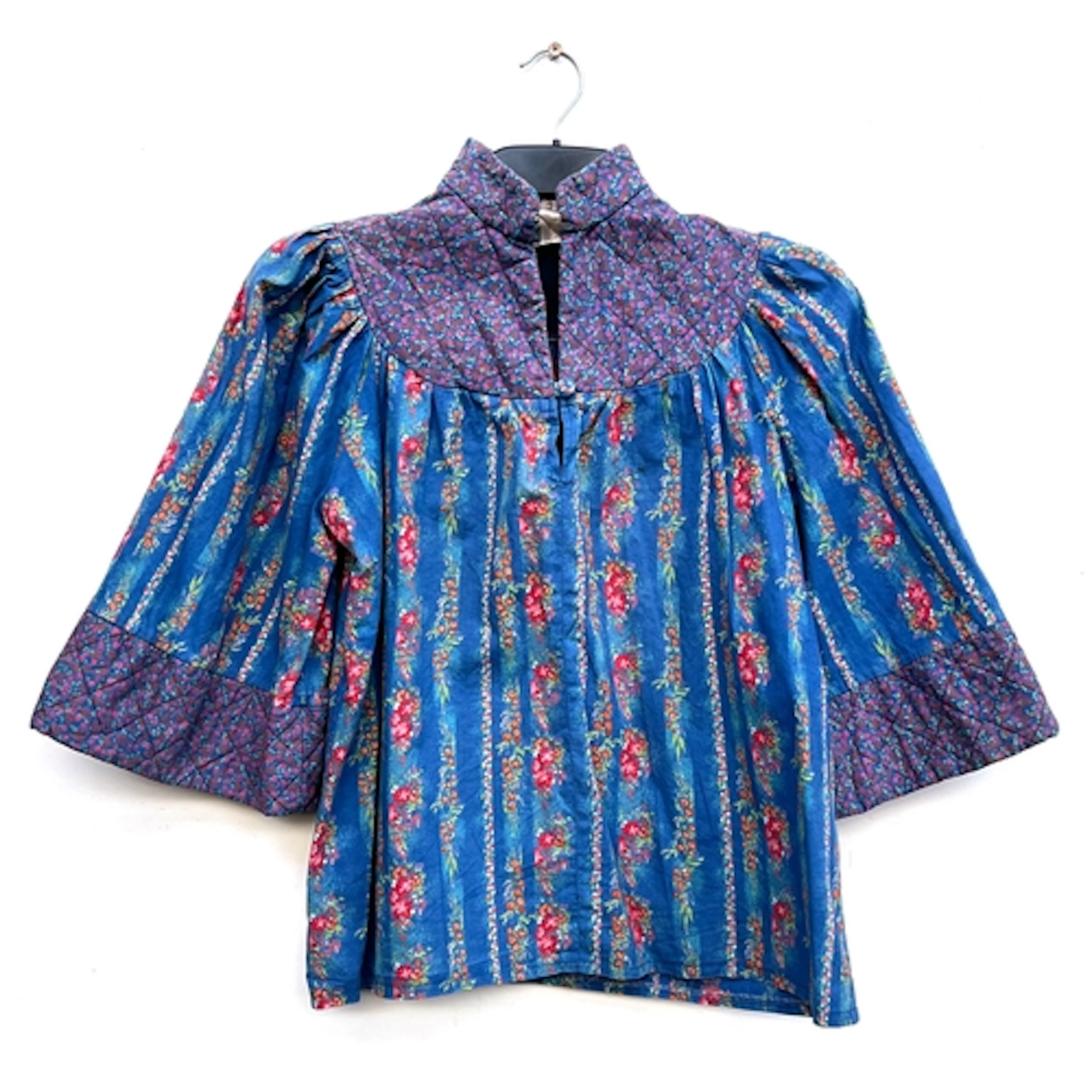 A vintage Fiona cotton shirt with quilted bib and cropped sl...