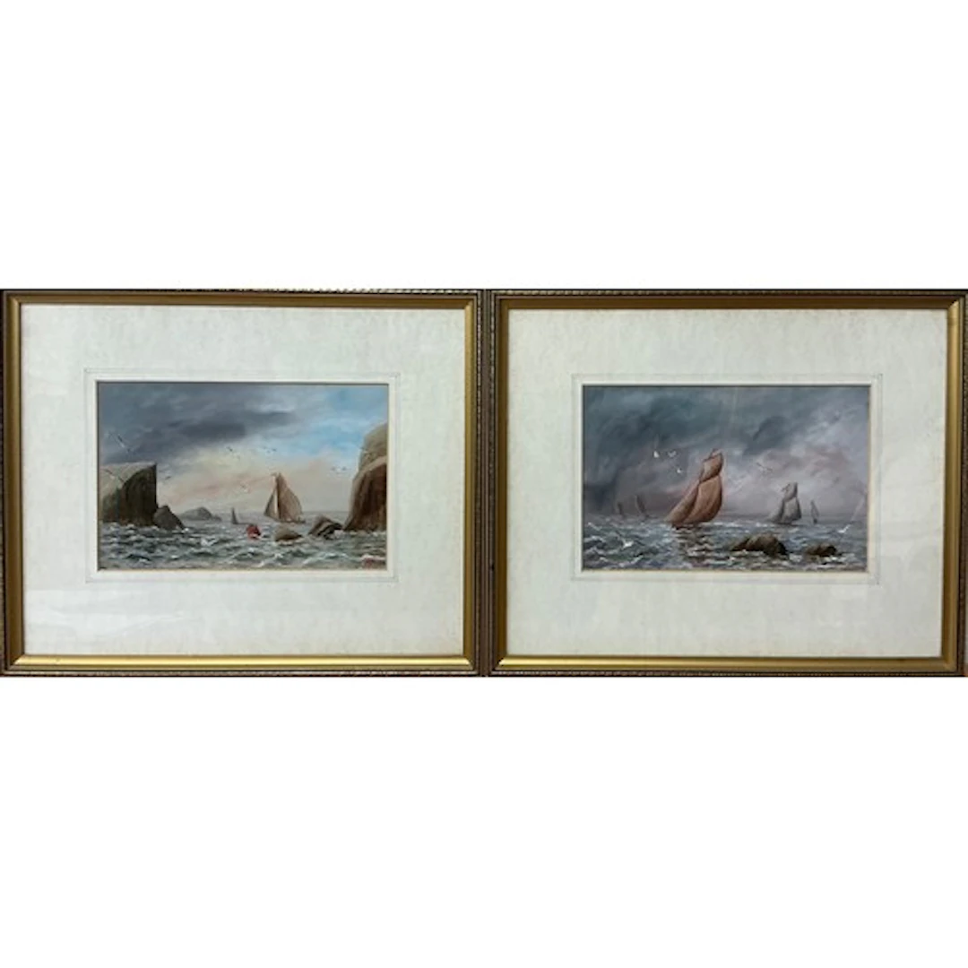 English school A pair of maritime paintings, choppy coastal ...