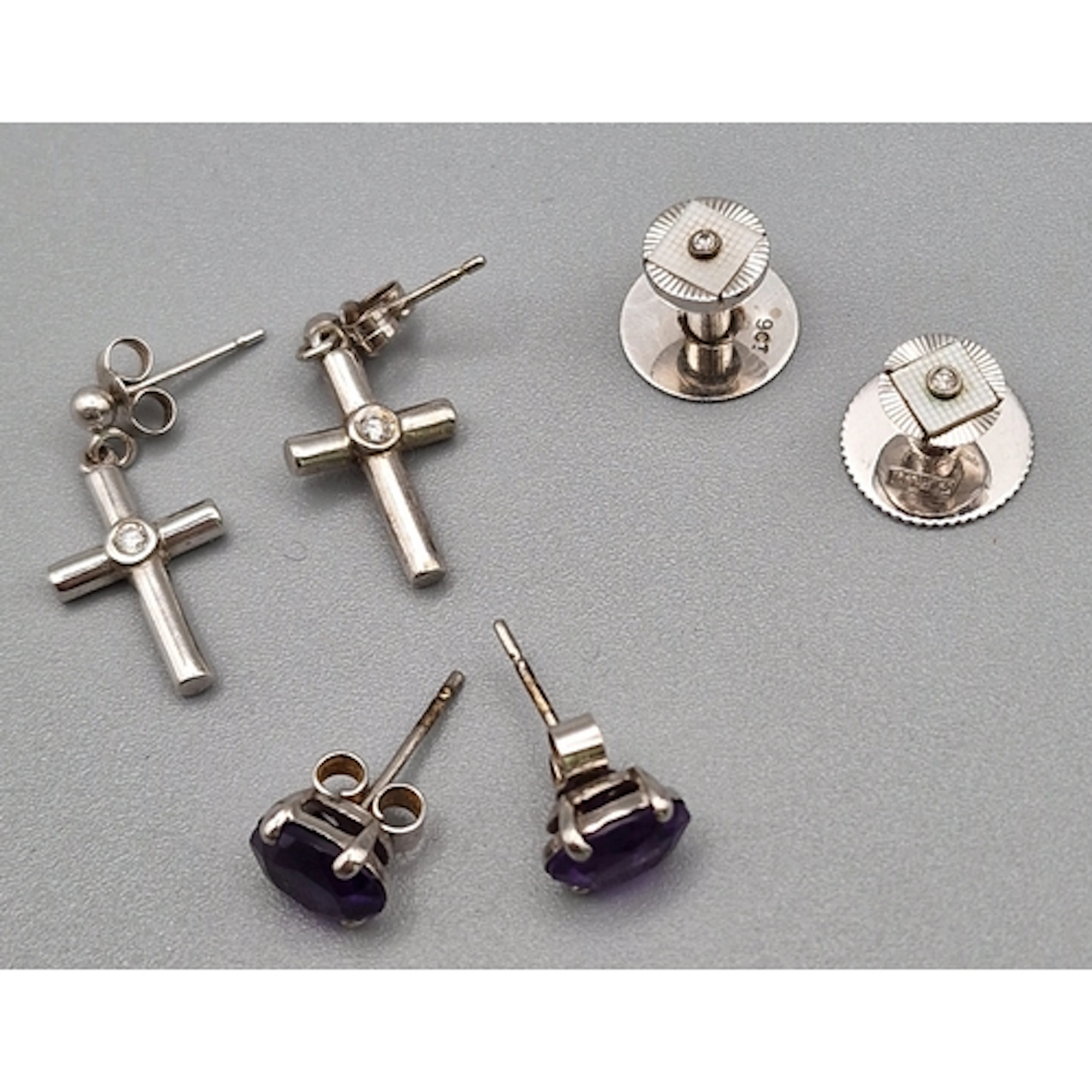 Pair of 9ct white gold gentleman's studs, together with two ...