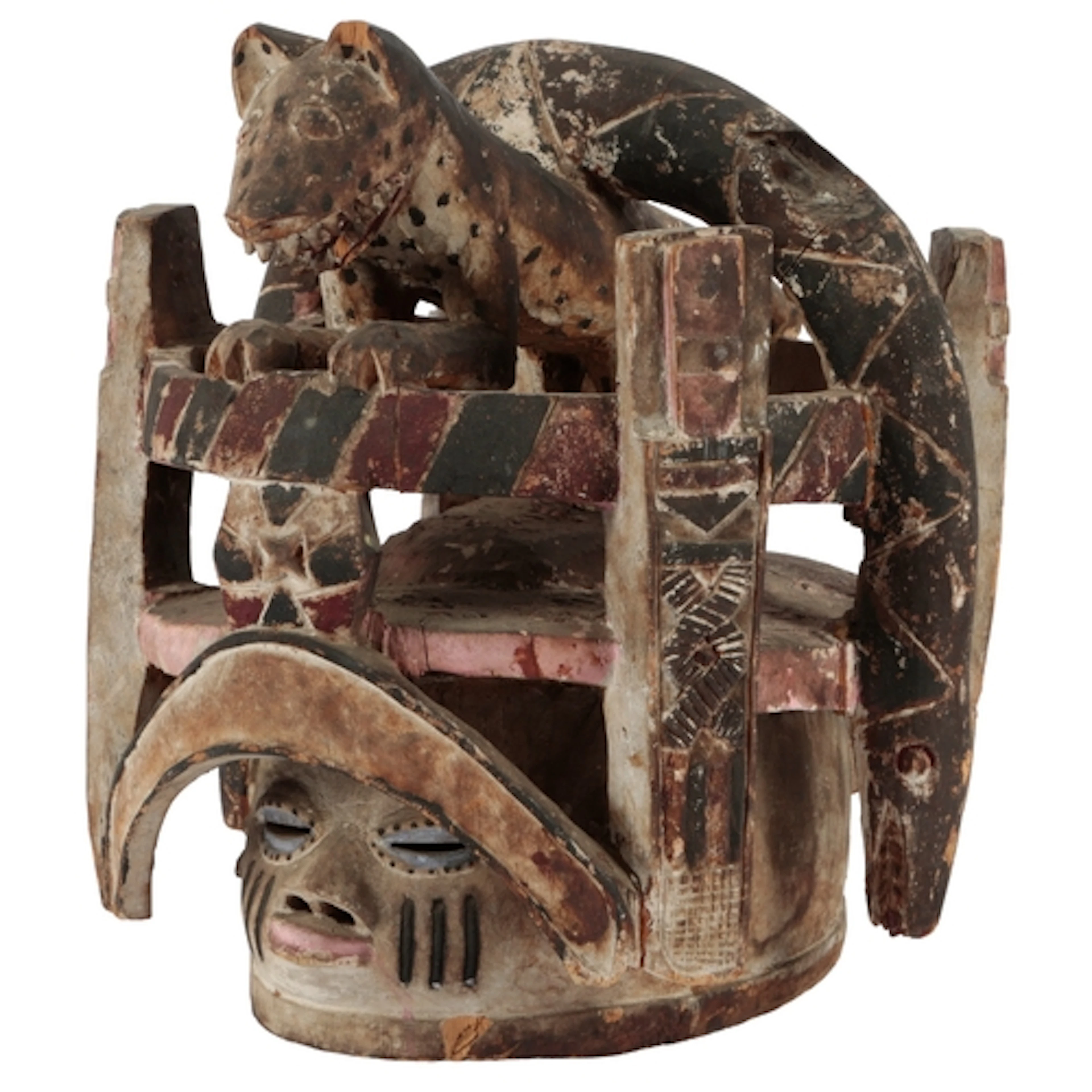A Gelede polychrome helmet mask, Yoruba, Nigeria, the supers...