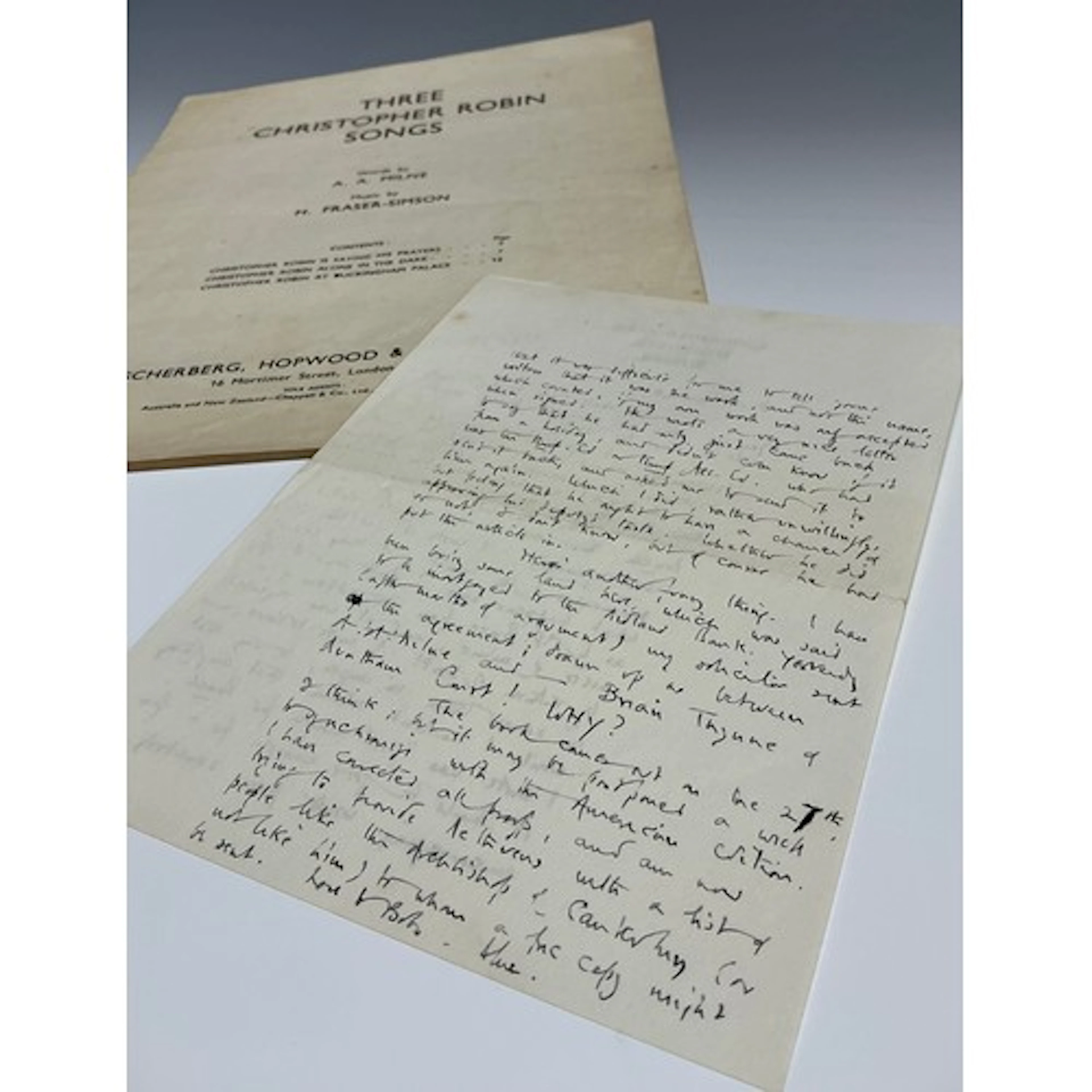 A. A. Milne (1882-1956) A single page Autograph letter signe...