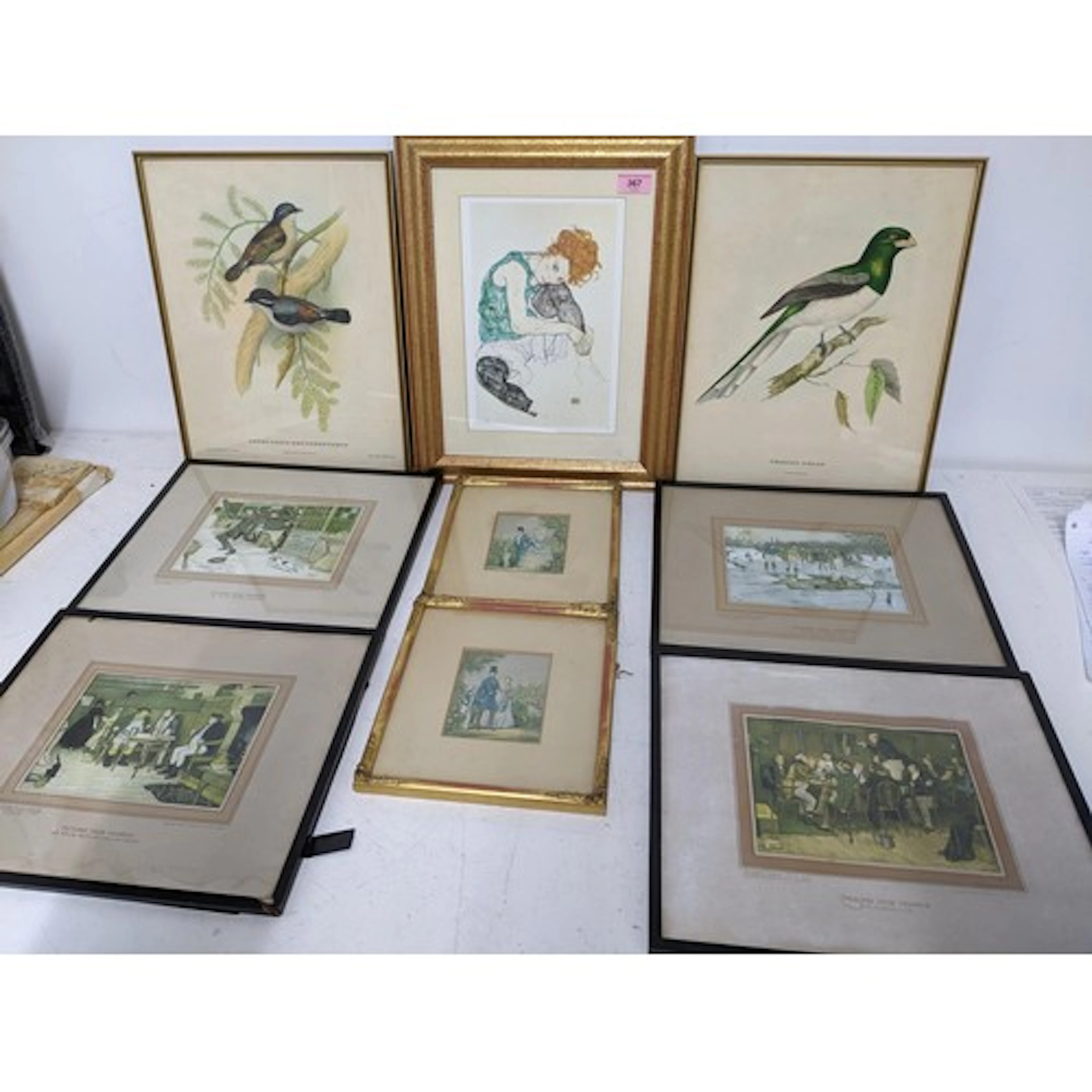 A group of mixed prints to include two orthographical bird p...