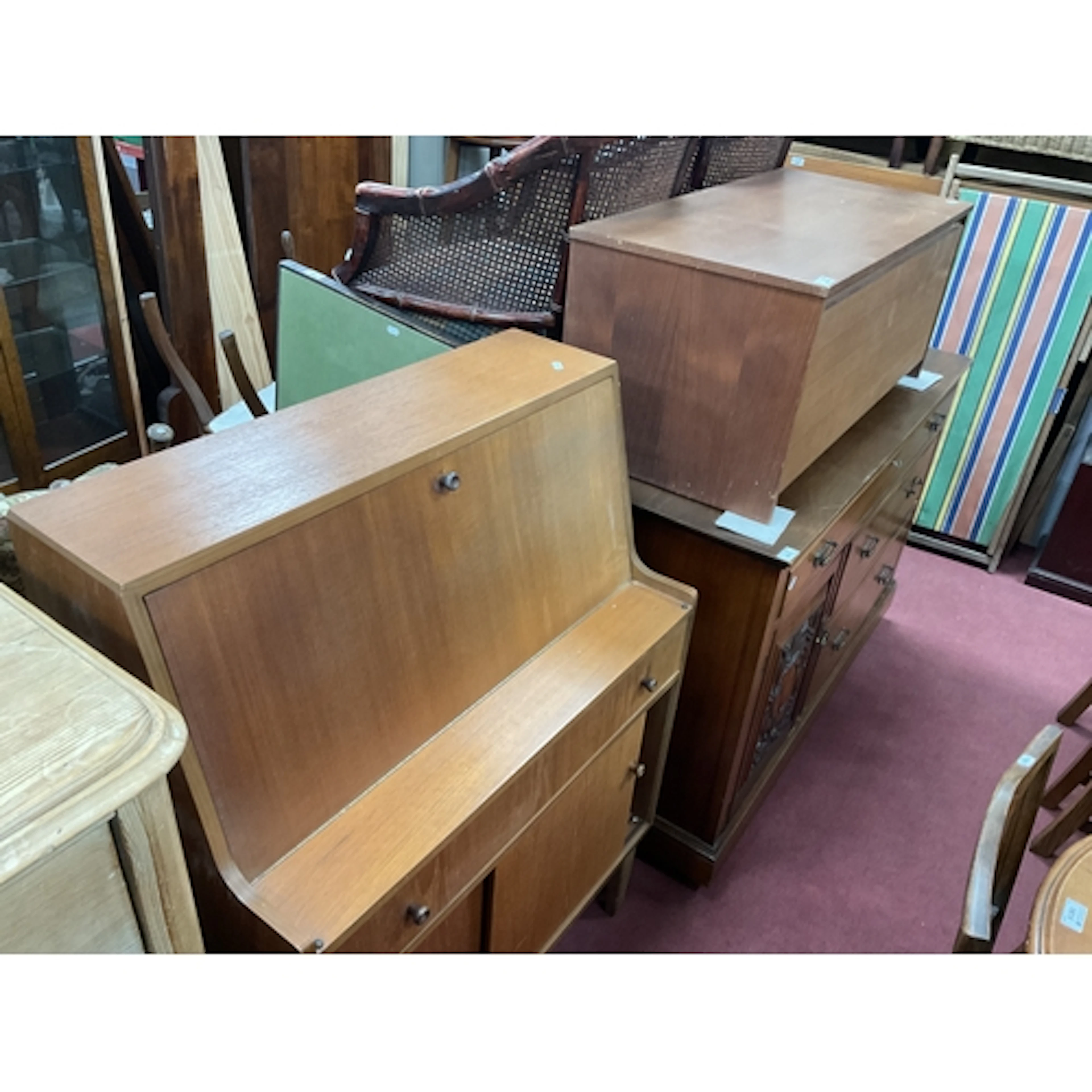 Teak Bureau circa 1970s with fall-front fitted interior, ove...