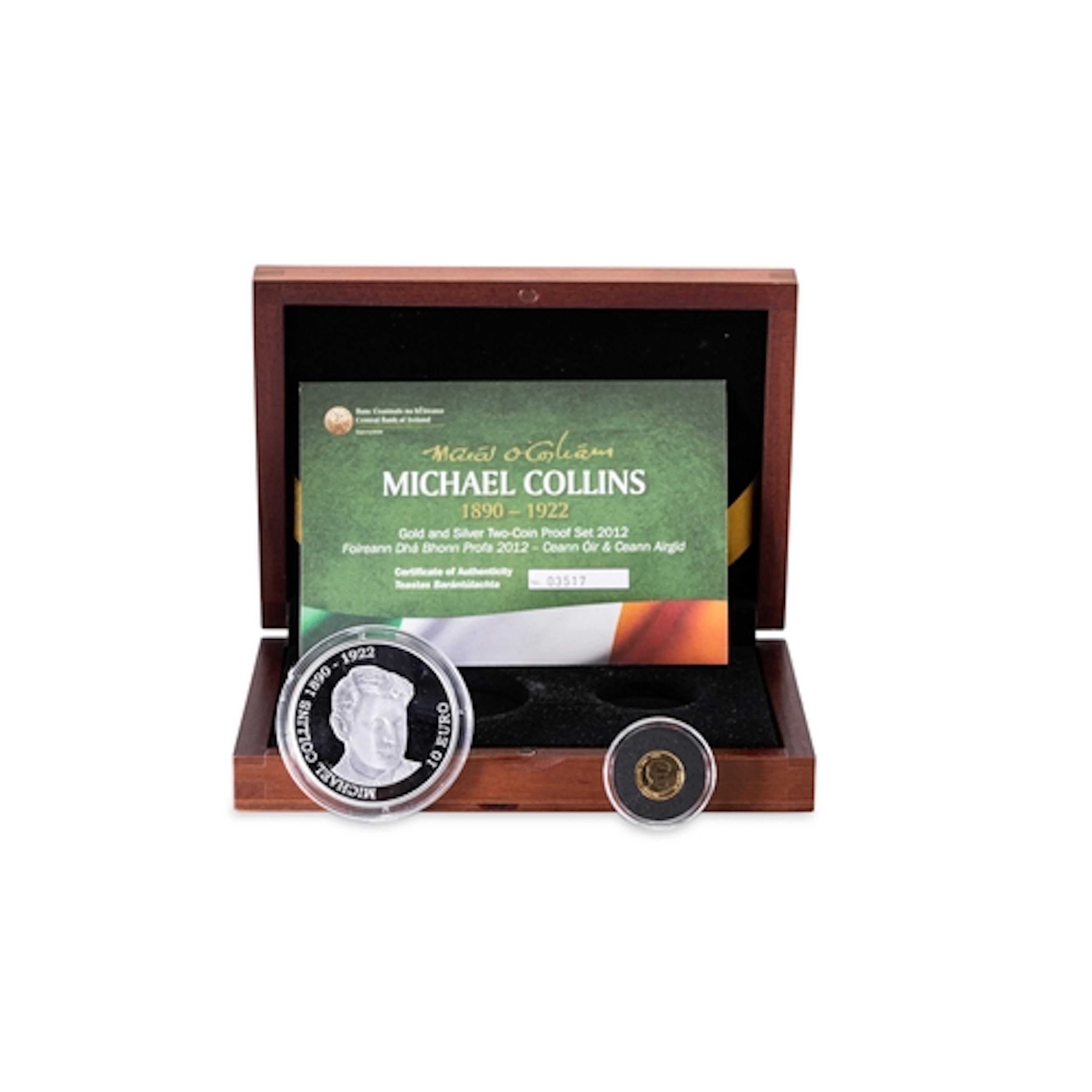 A 2012 MICHAEL COLLINS TWIN IRISH PROOF SET OF €10 & €20 GOL...