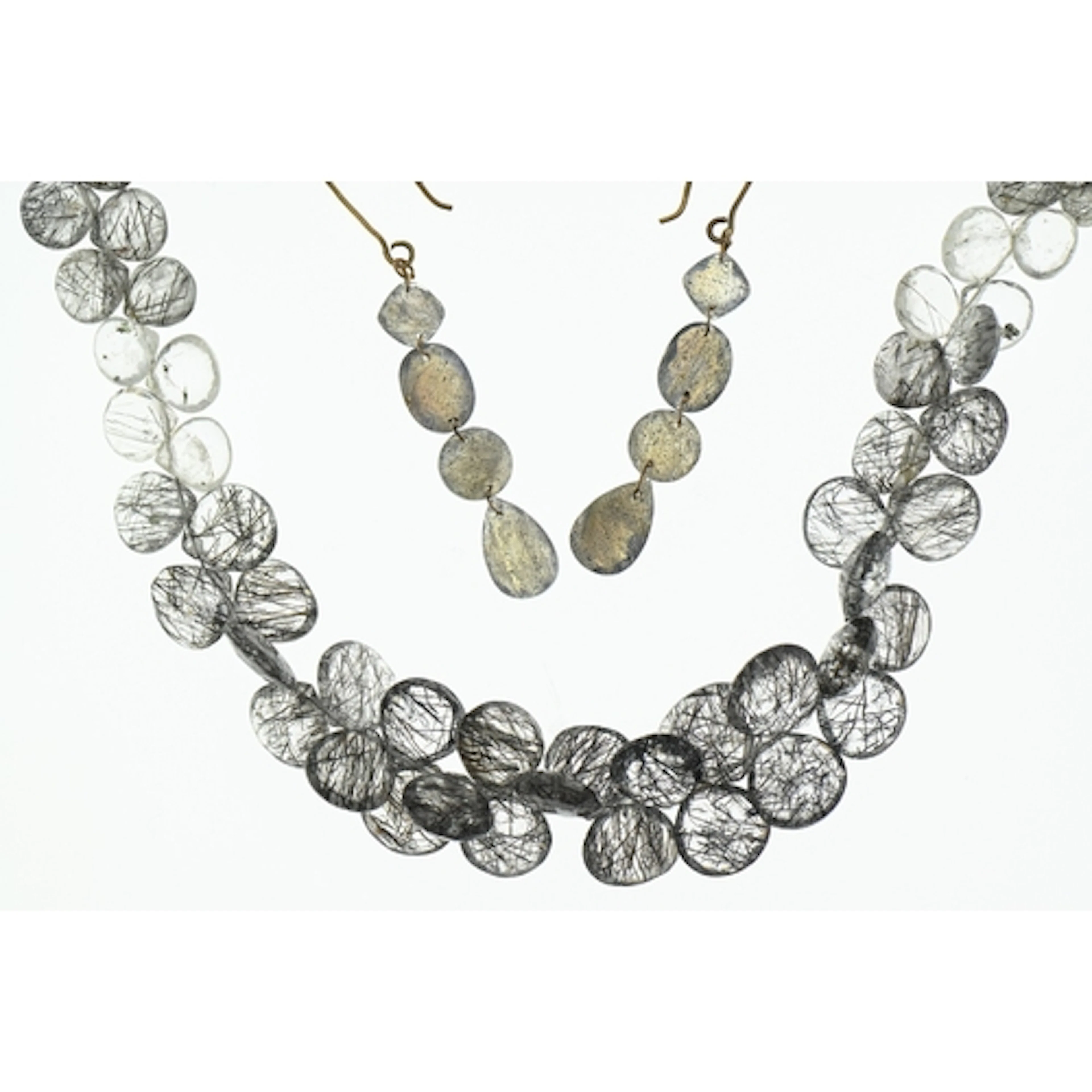 Black rutile quartz necklace and a pair of labradorite drop ...