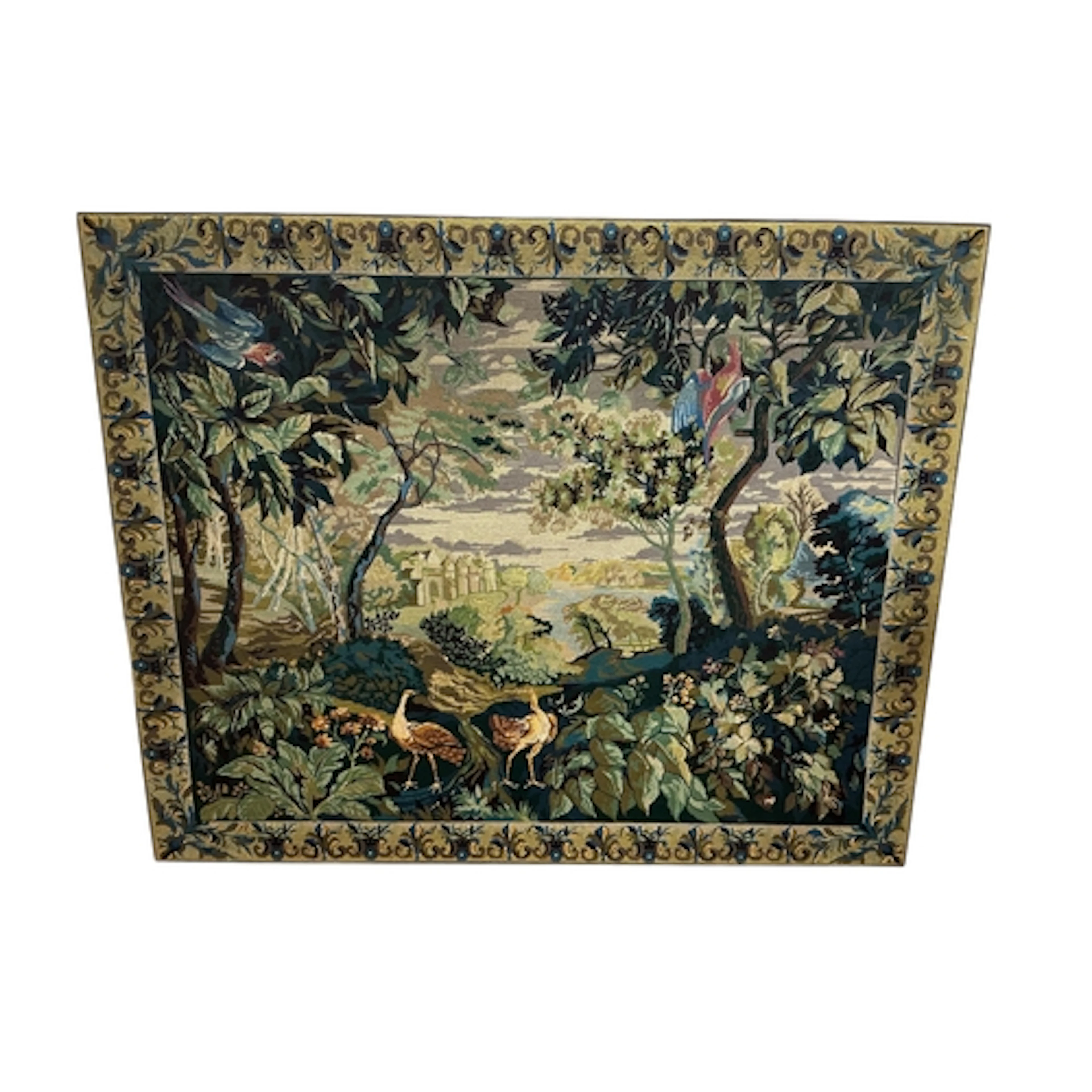 A large Aubusson verdure style polychrome tapestry panel 160...