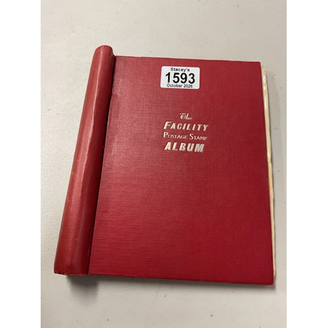 Stamp album, penny black and penny reds.