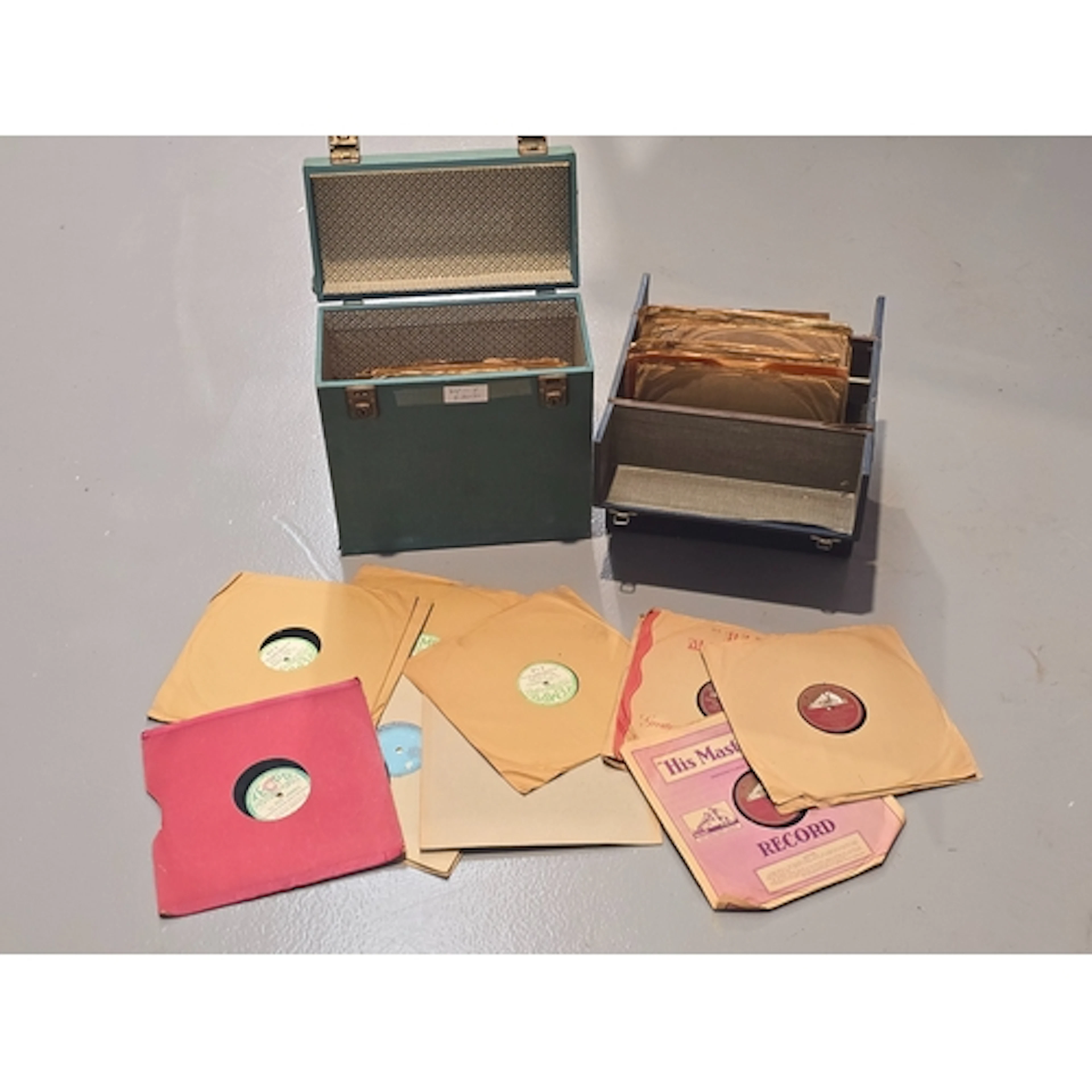 Two cases of jazz/swing 78rpm gramophone records. Artists "W...