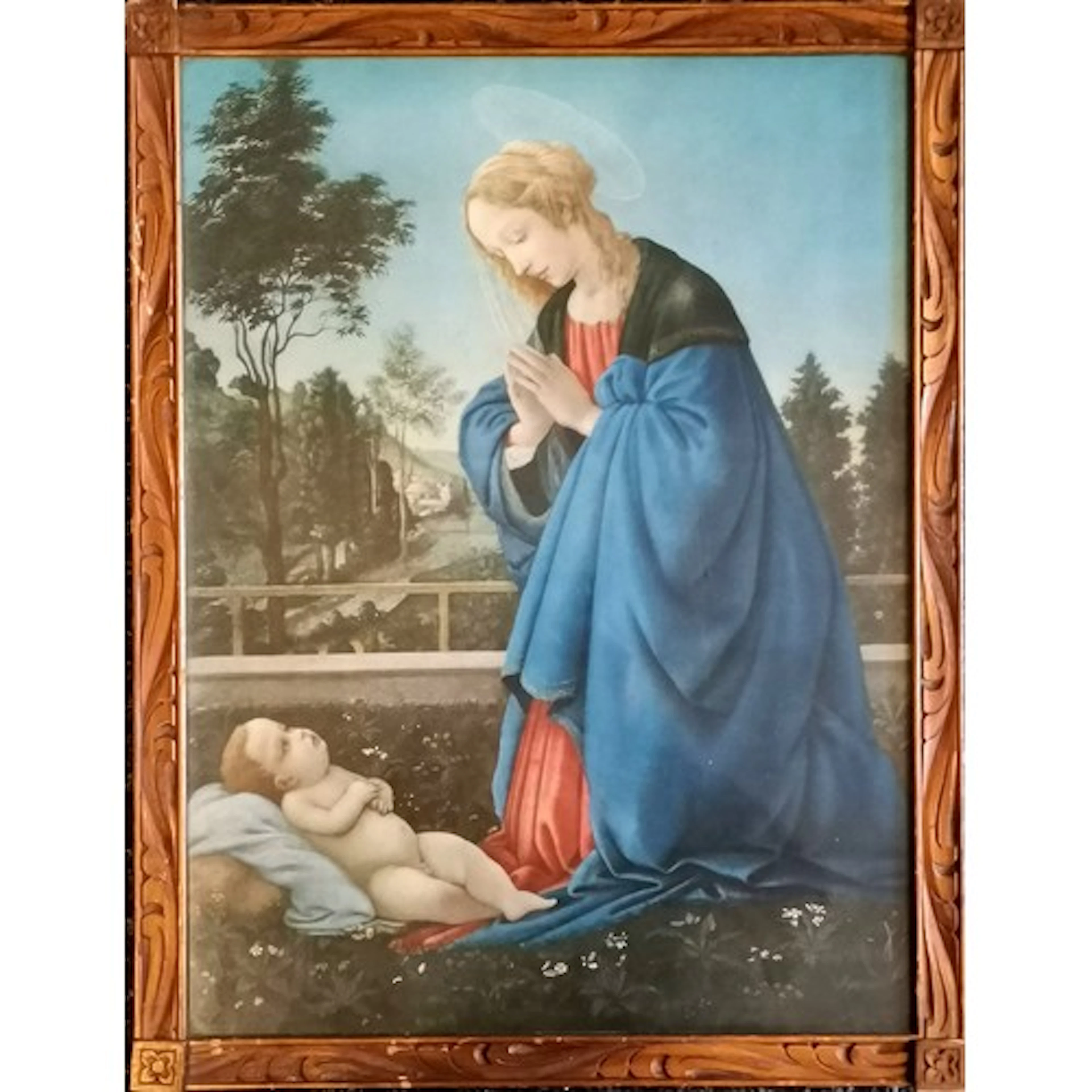 Hyde Park gallery framed Medici print 'The Virgin in Adorati...