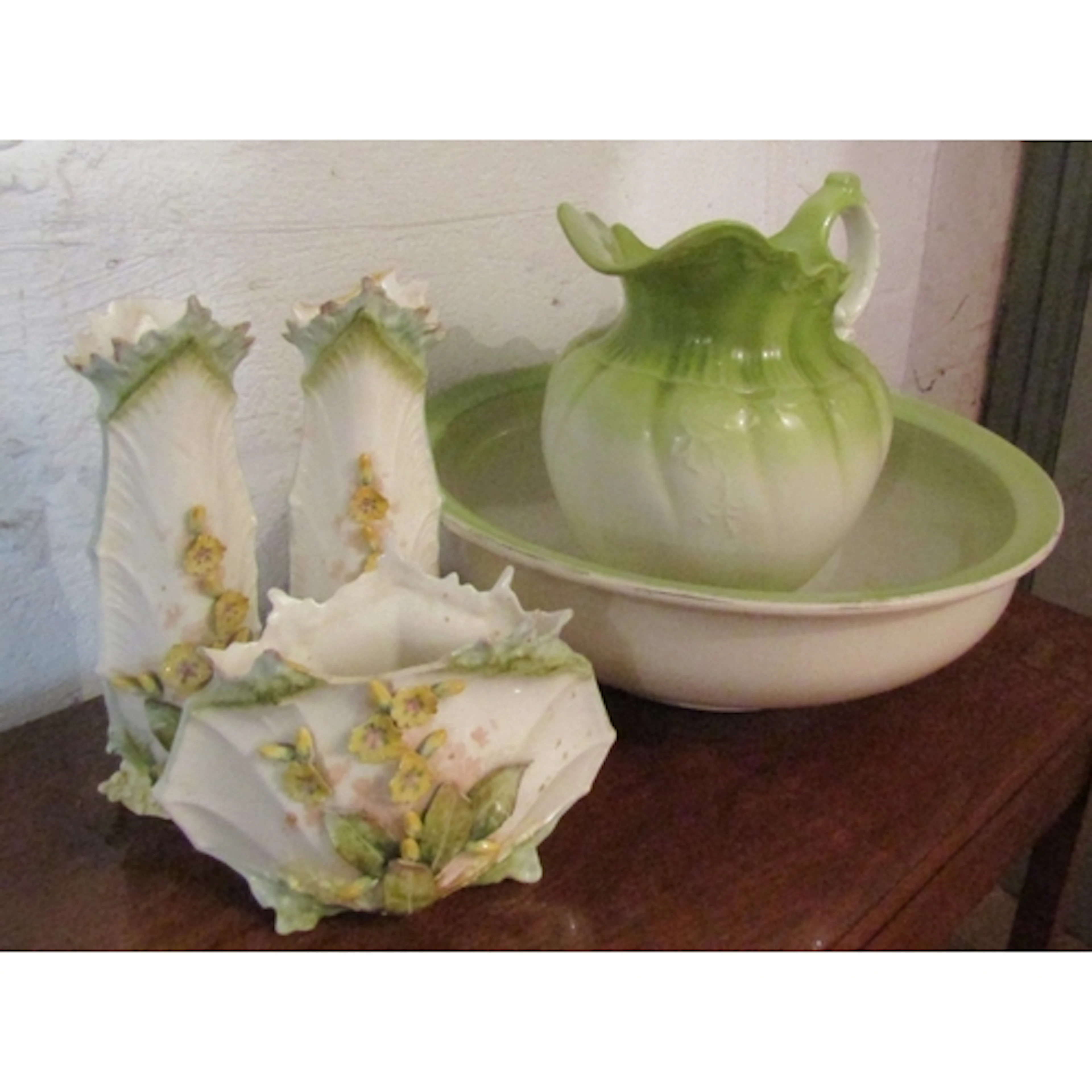 Antique Porcelain Water Ewer and Matching Basin and Suite of...