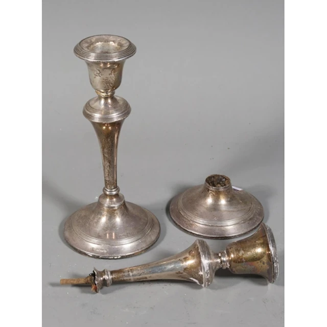 Pair of silver candlesticks, makers marks rubbed, Birmingham...