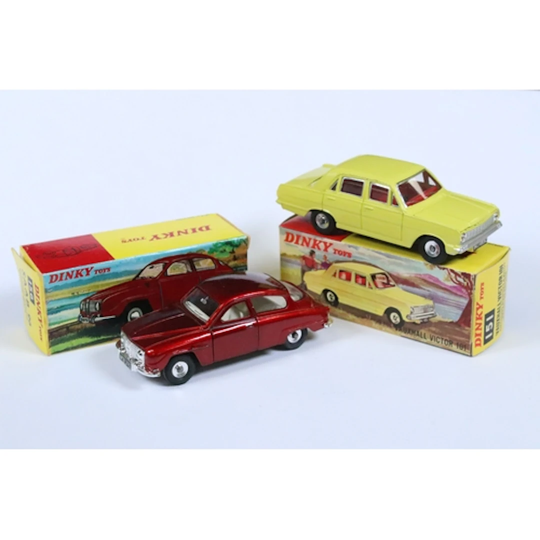 Two boxed Dinky diecast models to include 156 Saab 96 in met...