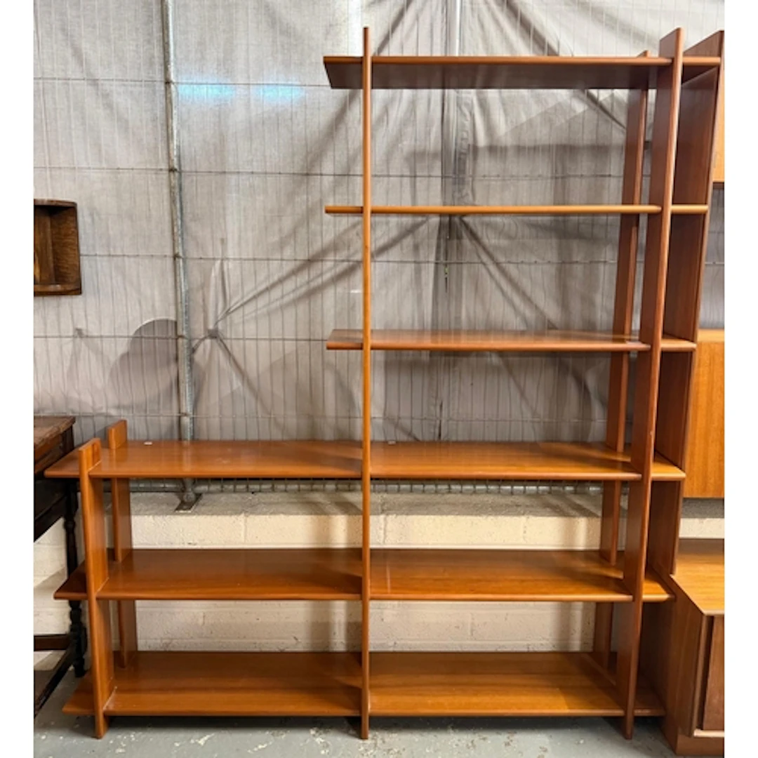 Set of mid century teak asymmetrical sectional shelves. (W)1...