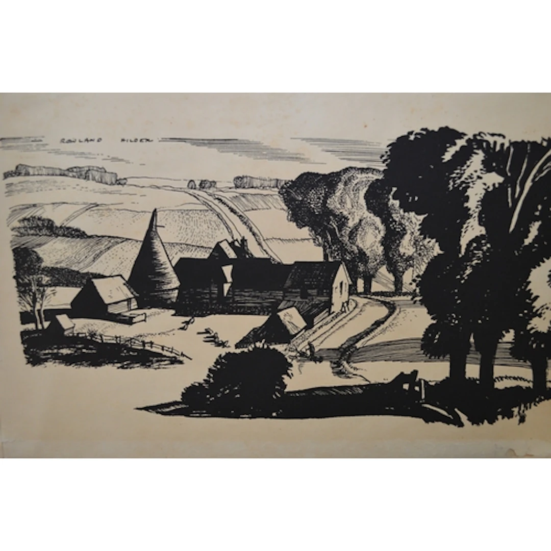 Rowland Hilder, pair of woodcut prints, Kentish landscapes, ...