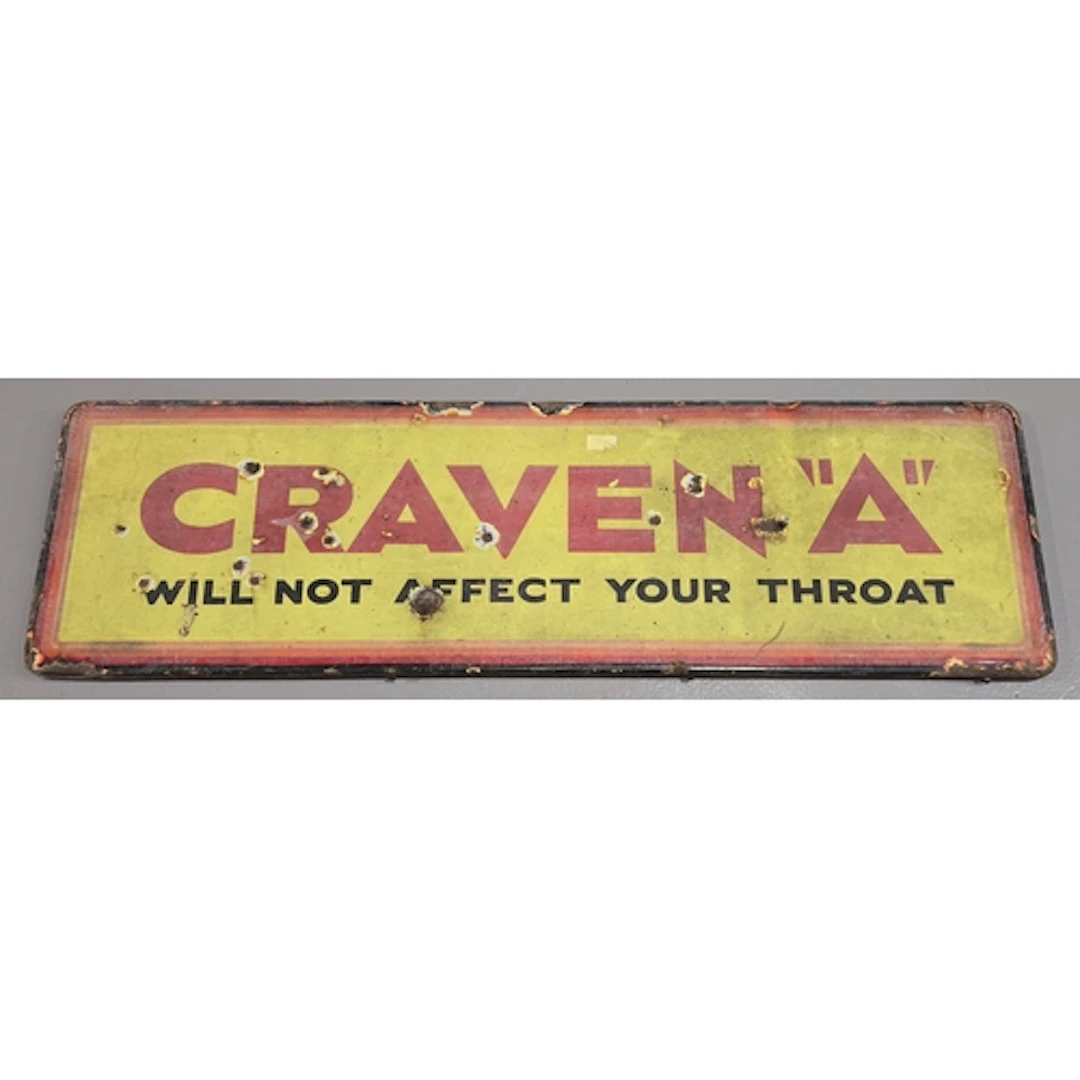 Vintage mounted enamel "Craven A" advertising sign around wo...