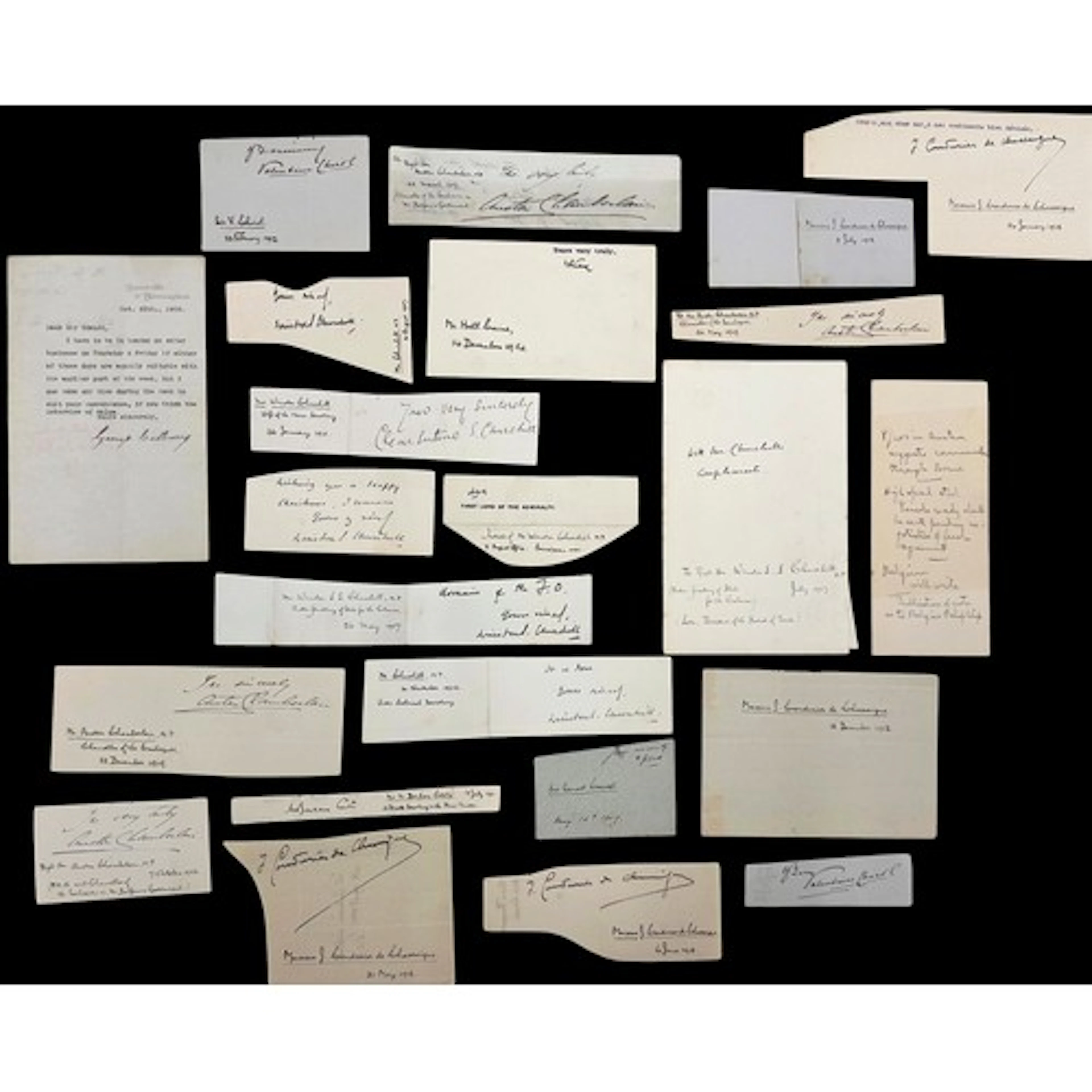 A collection of clipped ink autographs of prominent people, ...