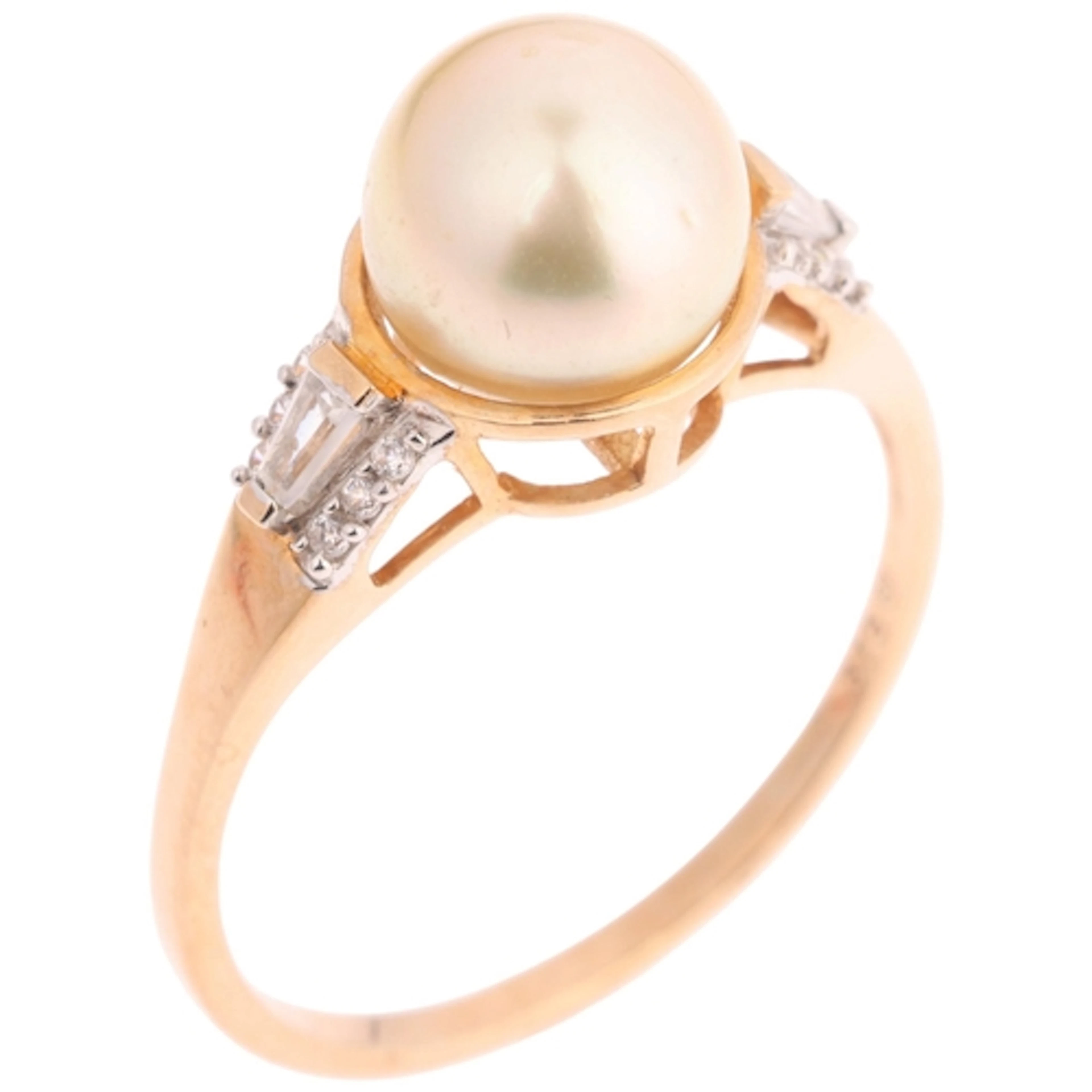 A 9ct gold pearl and white zircon ring, Gemporia, set with 8...