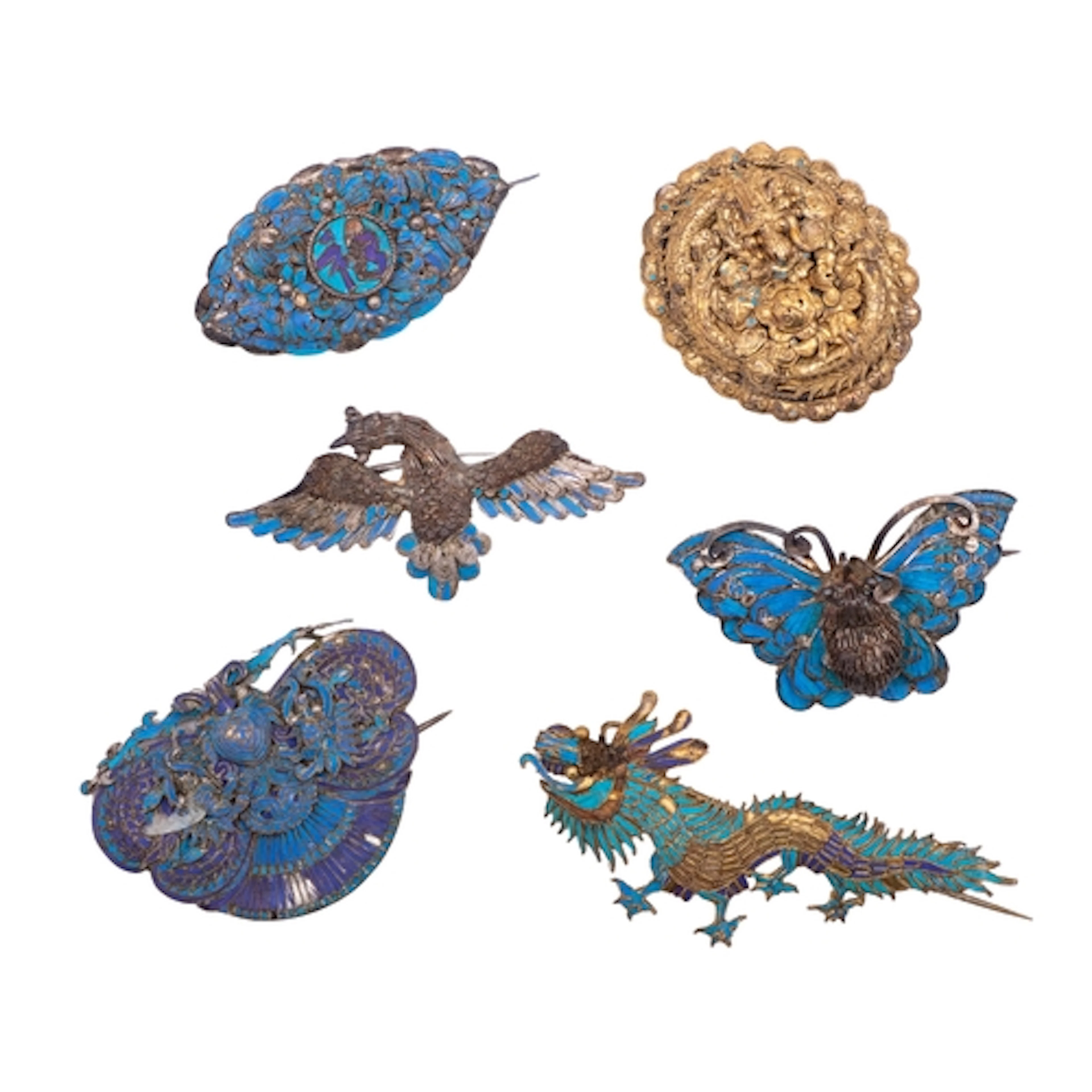 Six late 19th/ early 20th century Chinese silver & enamel br...