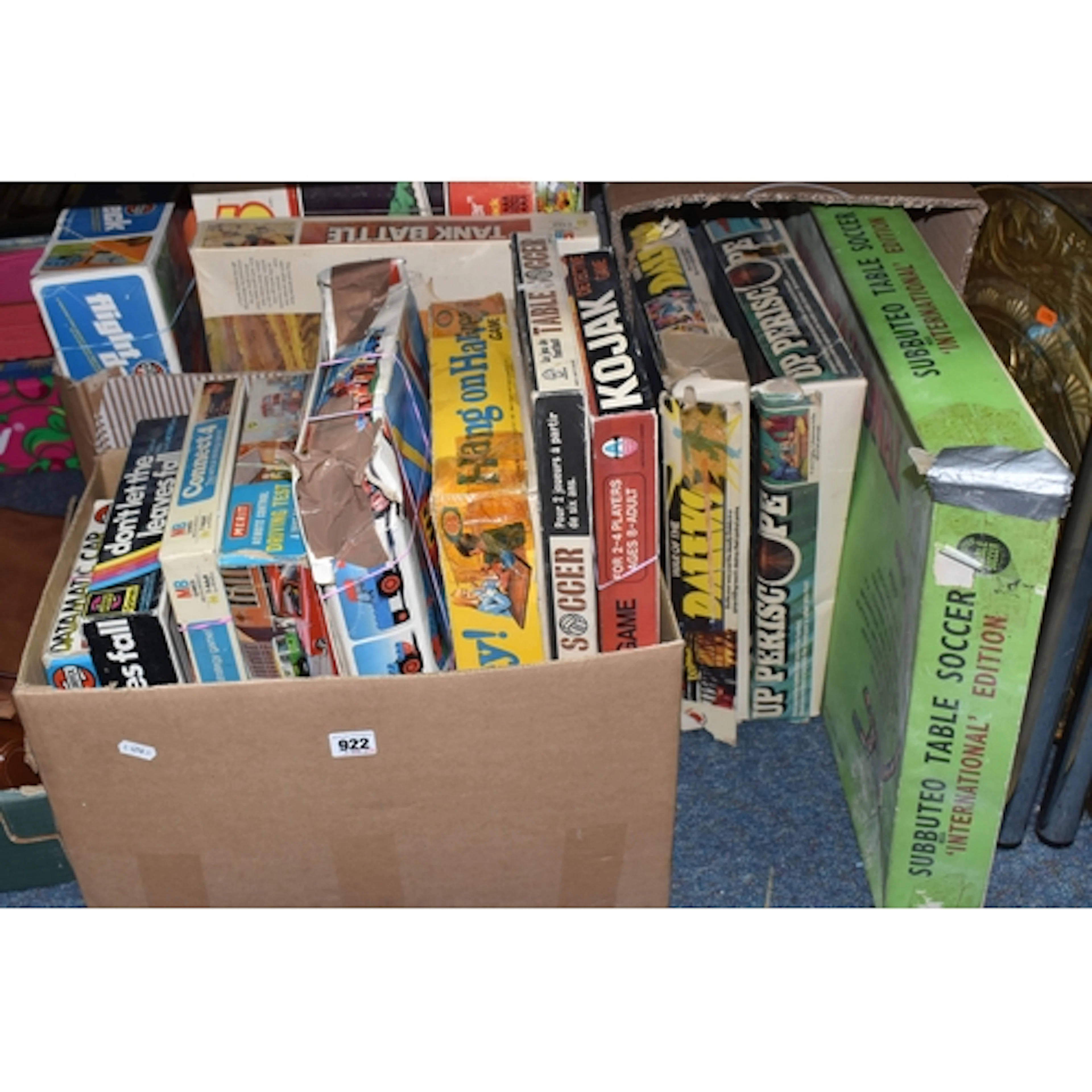 THREE BOXES OF TOYS AND GAMES, to include Subbuteo Table Soc...