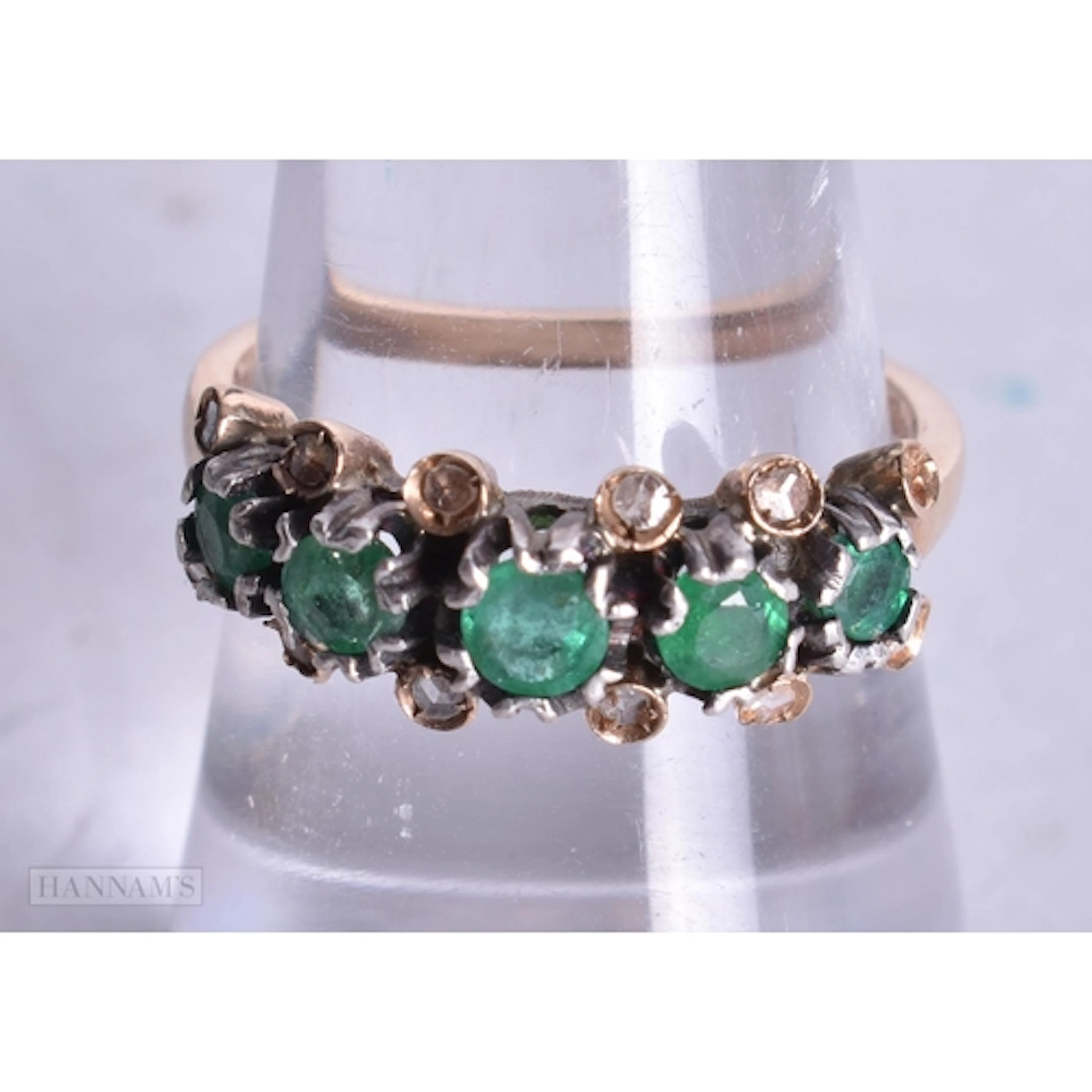 9ct gold emerald rose-cut diamond dress ring as found (3.2g)...
