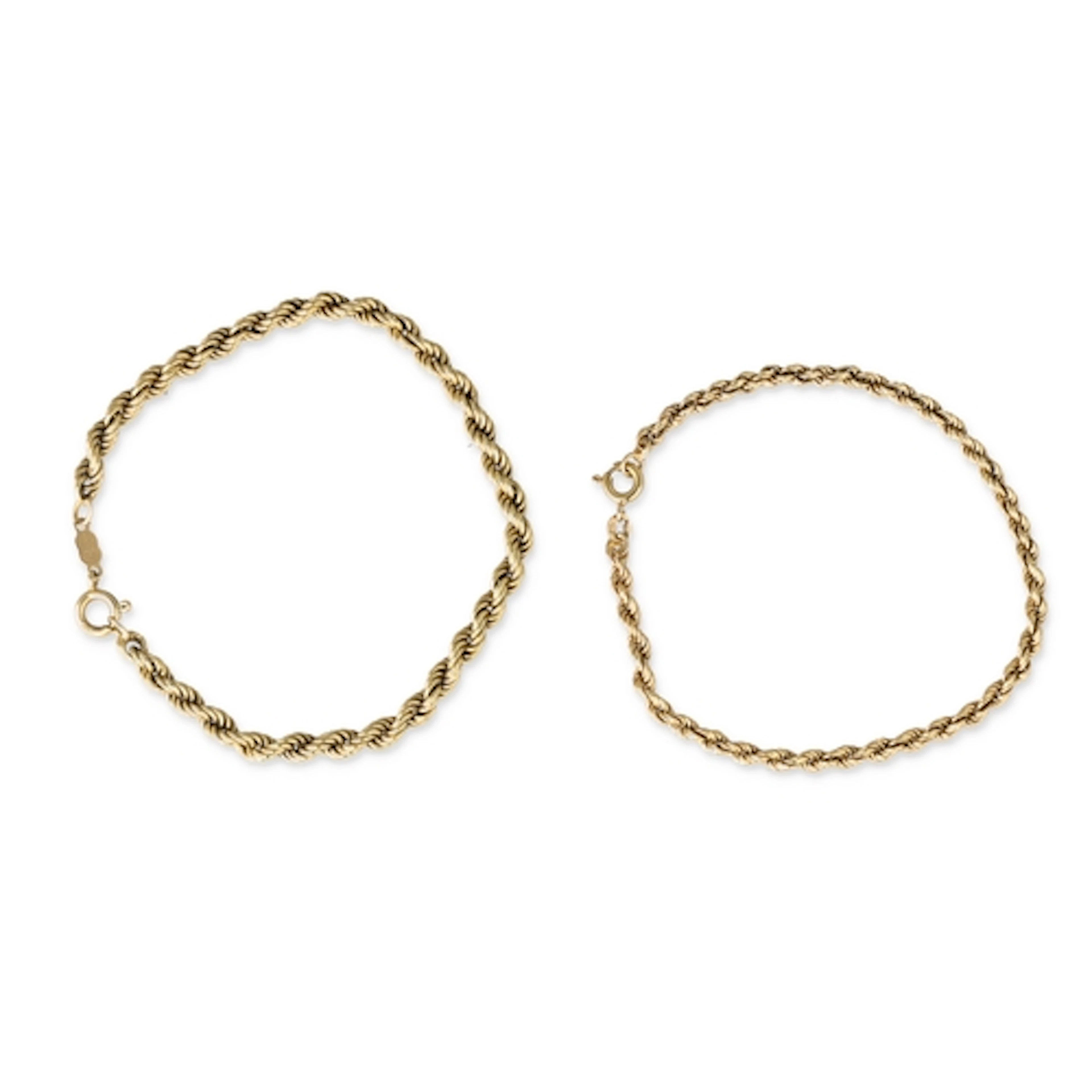 TWO 18CT GOLD ROPE TWIST BRACELETS Weight: 10gms...