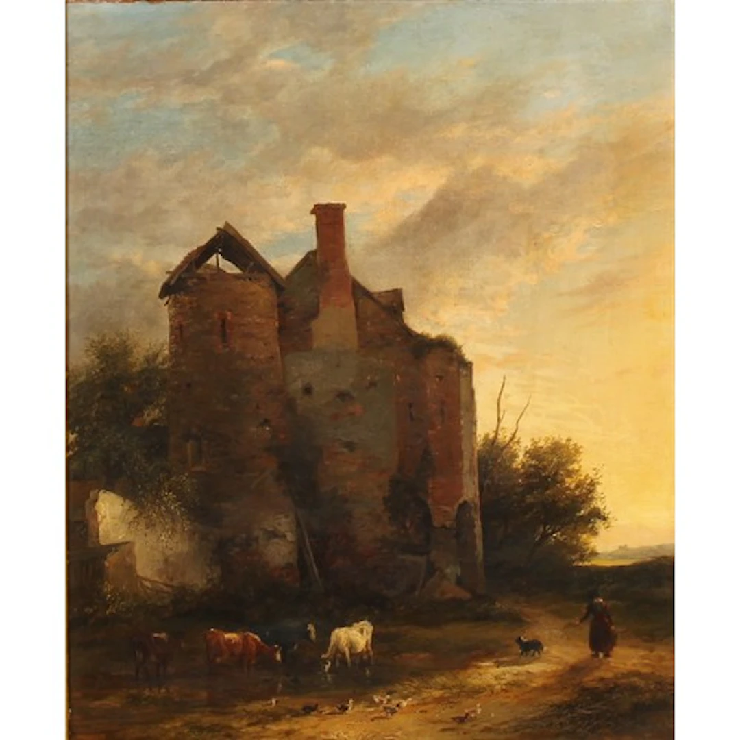 J Stark (19th century) Cattle Watering oil on canvas, 55cm x...