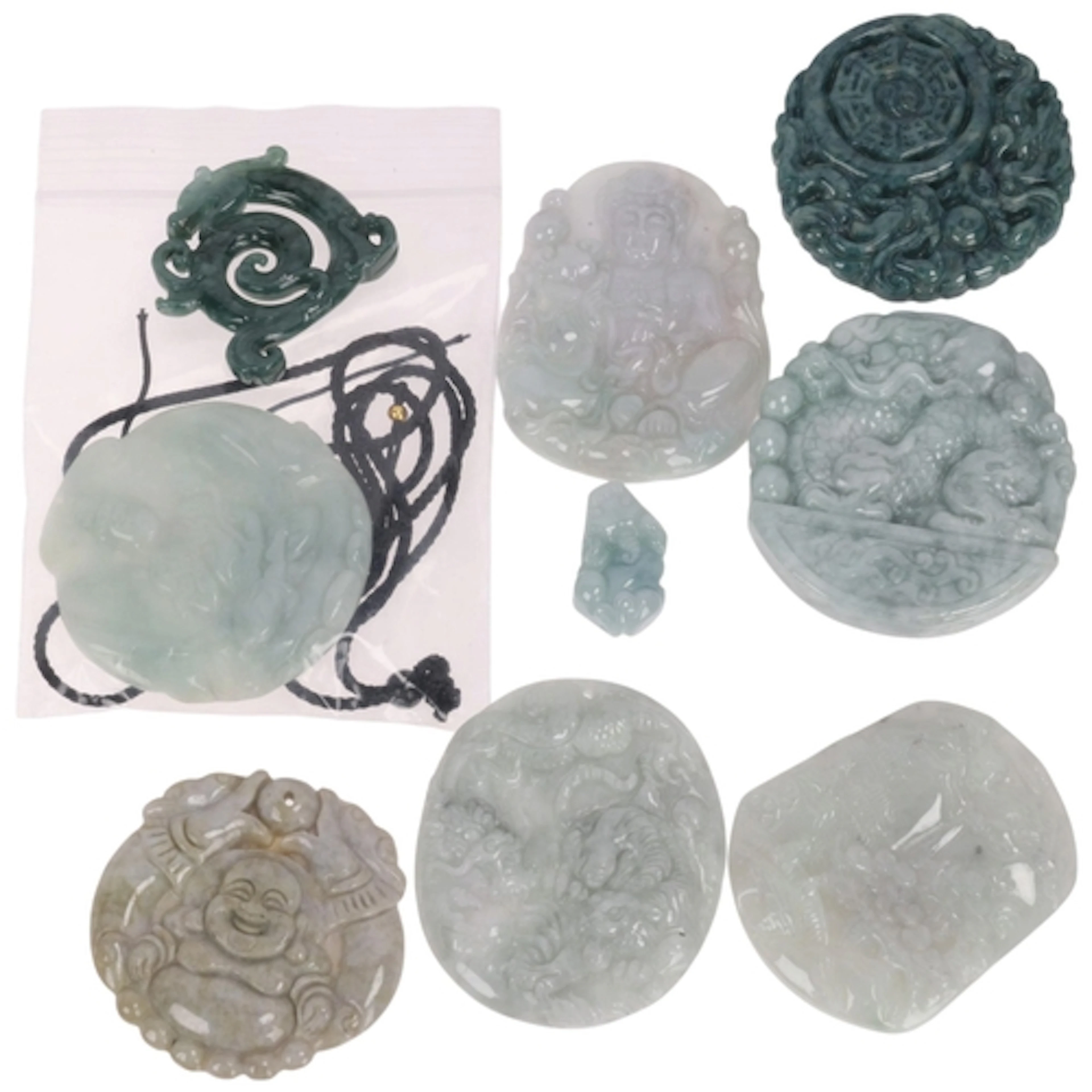 A quantity of jade pendants, including Gemporia, 200g gross
