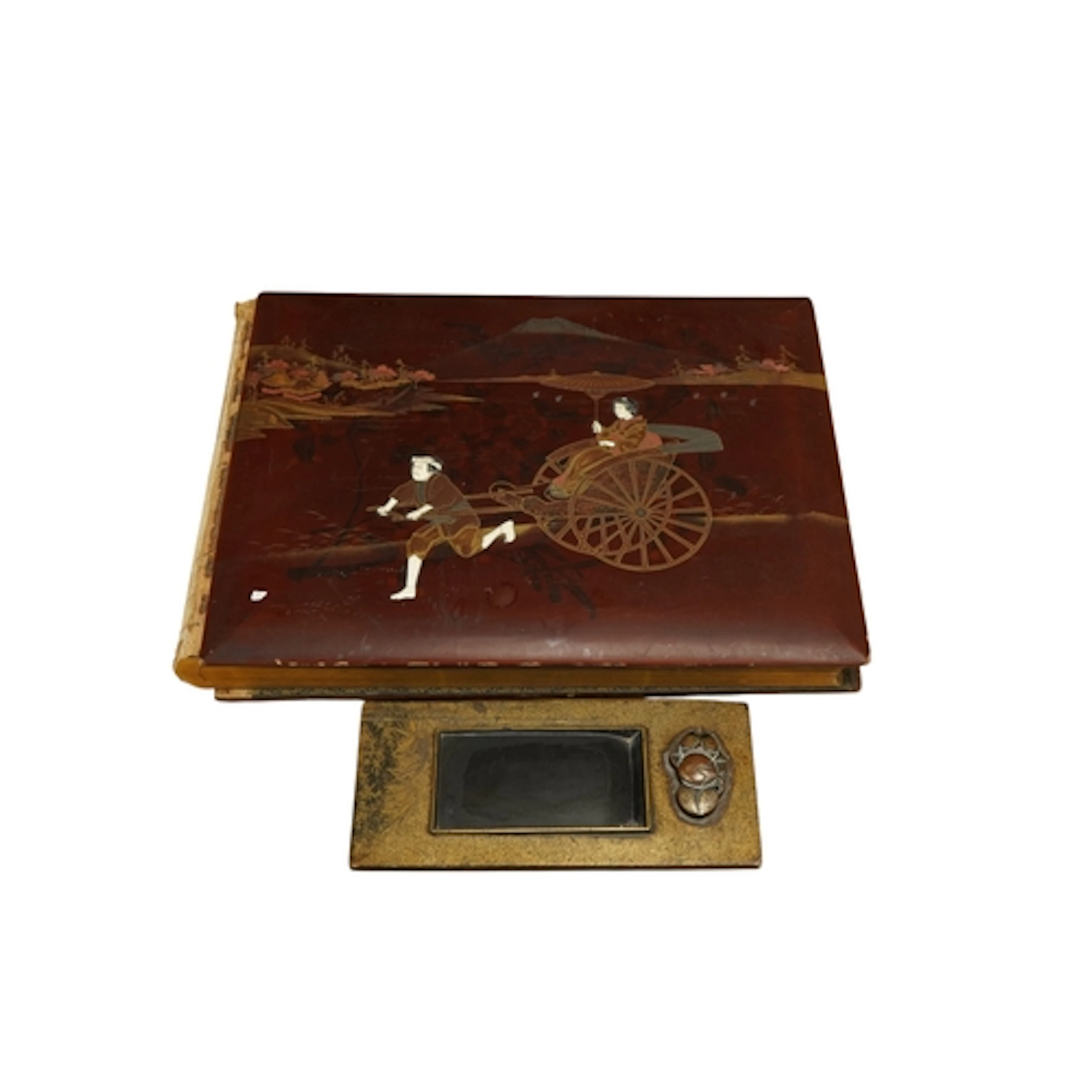 A Japanese bone mounted lacquer photograph album and a lacqu...